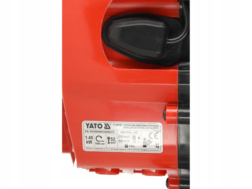 YATO PROFESJONALNA PLECAKOWA DMUCHAWA SPALINOWA POJ. 52CM3 YT-85192