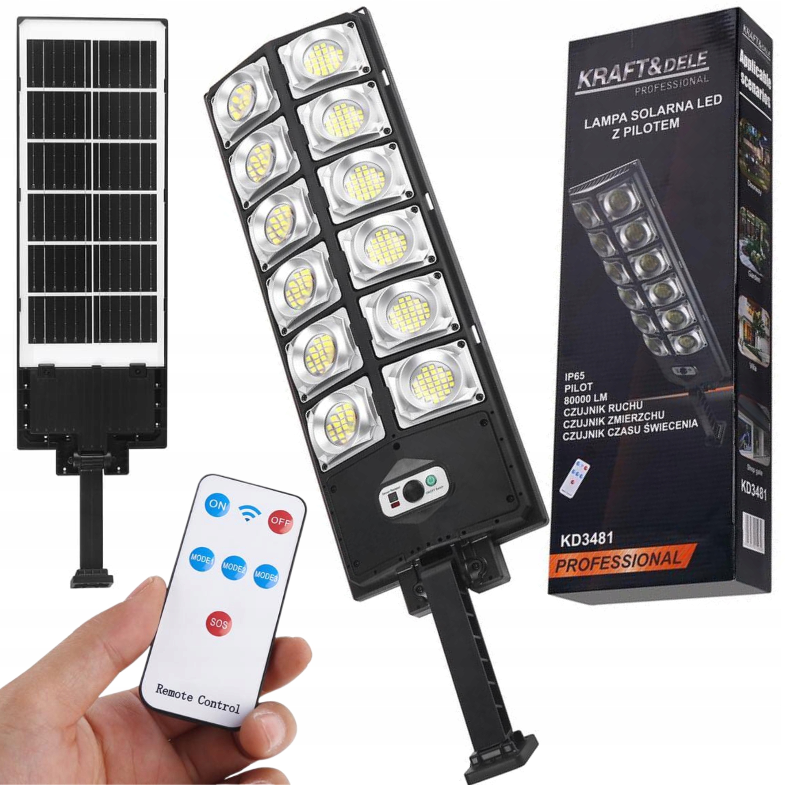 KRAFT&DELE LAMPA SOLARNA LED 1700W 80000lm IP65 Z PILOTEM ULICZNA KD3481