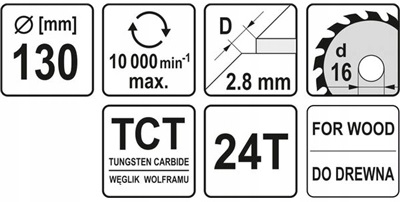 YATO PIŁA PILARKA TARCZOWA TARCZA WIDIOWA DO DREWNA 130X24TX16 MM YT-6050