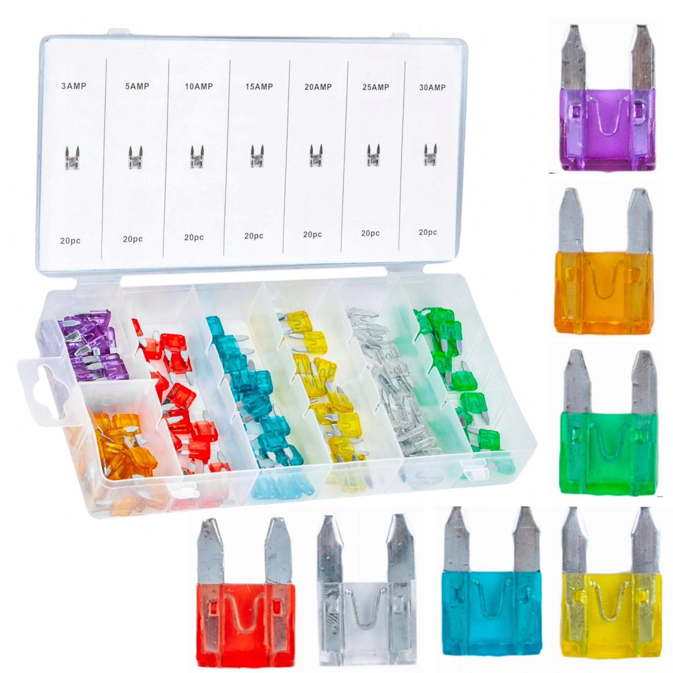 KRAFT&DELE BEZPIECZNIKI SAMOCHODOWE 140 SZTUK 3-30A ORGANIZER KD1301