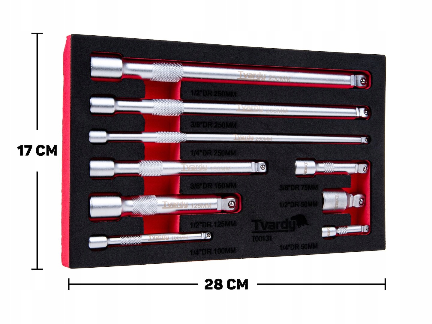 TVARDY ZESTAW PRZEDŁUŻEK UCHYLNYCH 1/4" 3/8" 1/2" CRV 9SZT. T00131