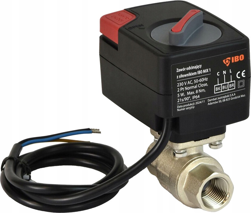 ZAWÓR ODCINAJĄCY Z SIŁOWNIKIEM IBO MIX1 DN20 230V AC 2-PUNKT 3/4" ZAMKNIĘTY