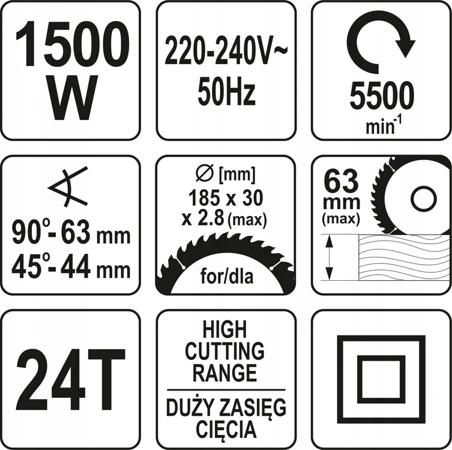 YATO PILARKA PIŁA TARCZOWA ELEKTRYCZNA 185MM 1500W SIECIOWA YT-82151