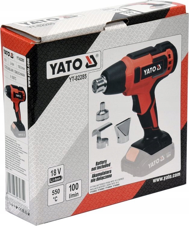 YATO AKUMULATOROWA OPALARKA ZGRZEWARKA 550° 2 BIEGI 18V + DYSZE YT-82285