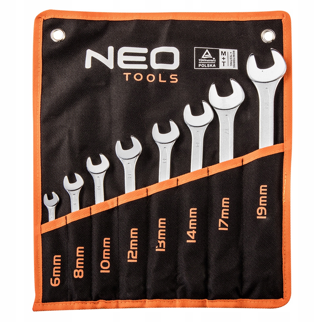 NEO KOMPLET ZESTAW KLUCZE PŁASKO-OCZKOWE 6-19mm ETUI PŁACHTA 8 SZTUK