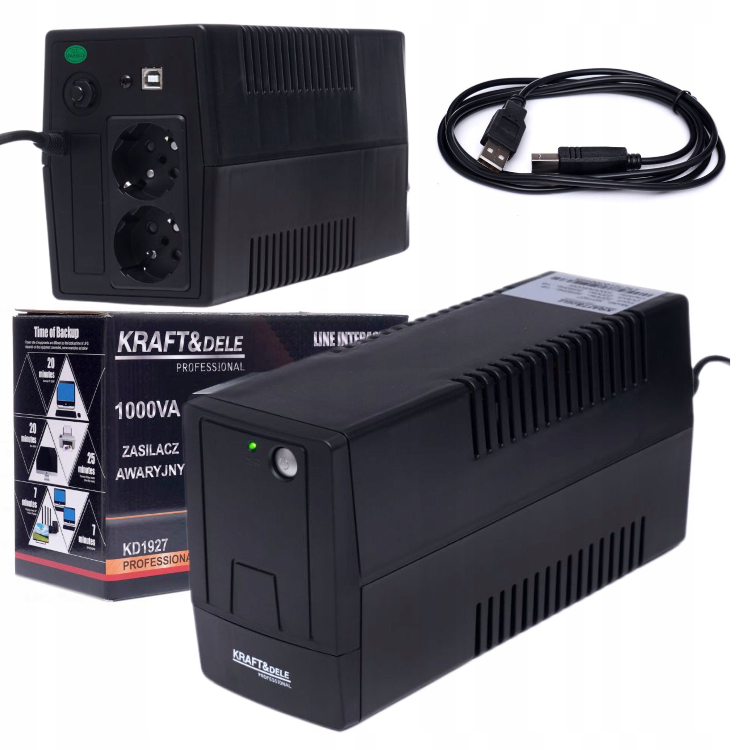ZASILACZ AWARYJNY UPS PIECA POMPY KOMPUTERA 1000VA 600W 9Ah DIODA LED KRAFT