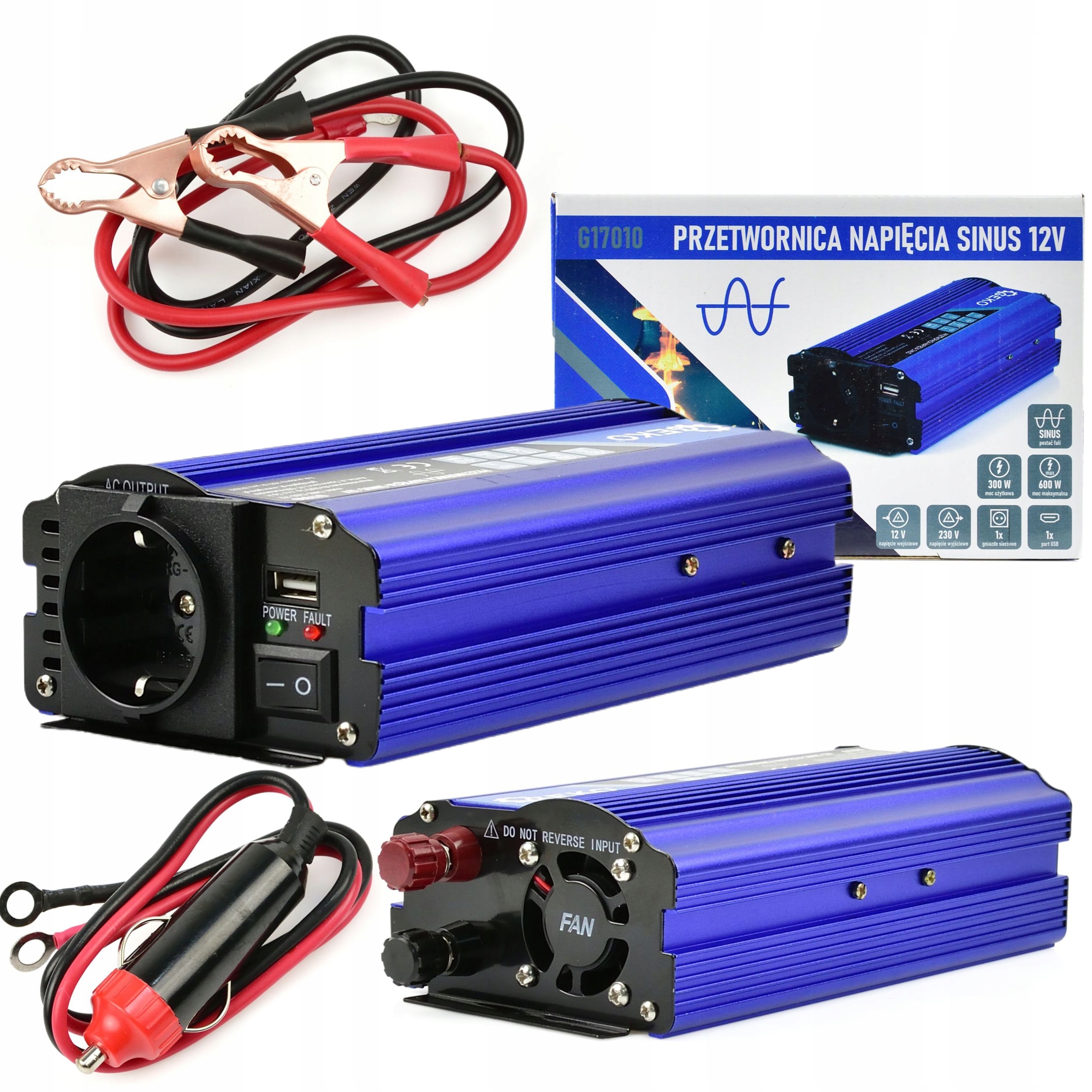 SAMOCHODOWA PRZETWORNICA NAPIĘCIA 12V 230V 600W