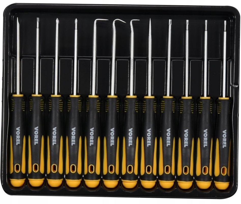 VOREL ZESTAW KOMPLET NARZĘDZI PRECYZYJNYCH WKRĘTAKI HACZYKI 12EL 64555