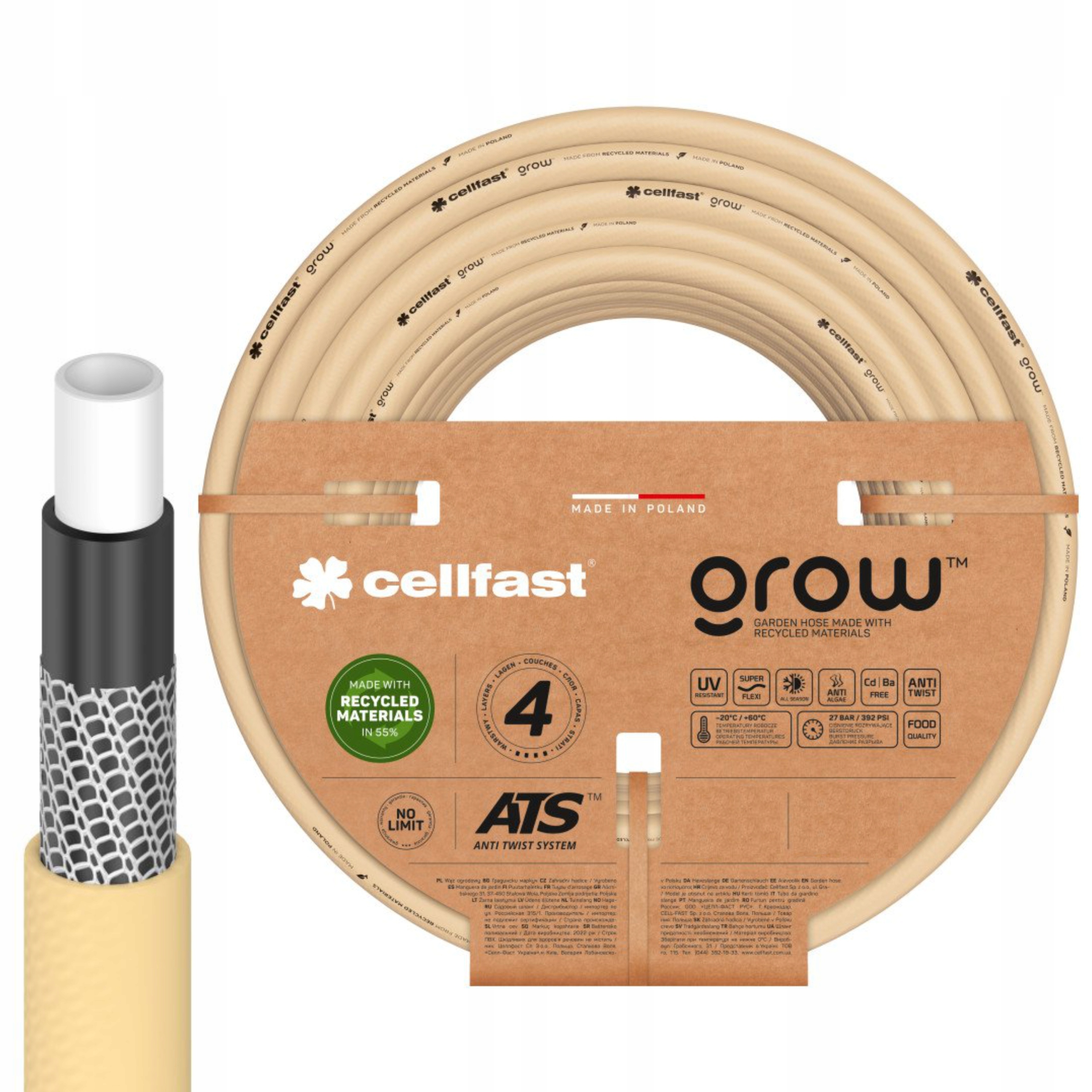 CELLFAST WĄŻ OGRODOWY 27BAR 4-WARSTWOWY 3/4" 15 m GROW 13-520 POLSKI