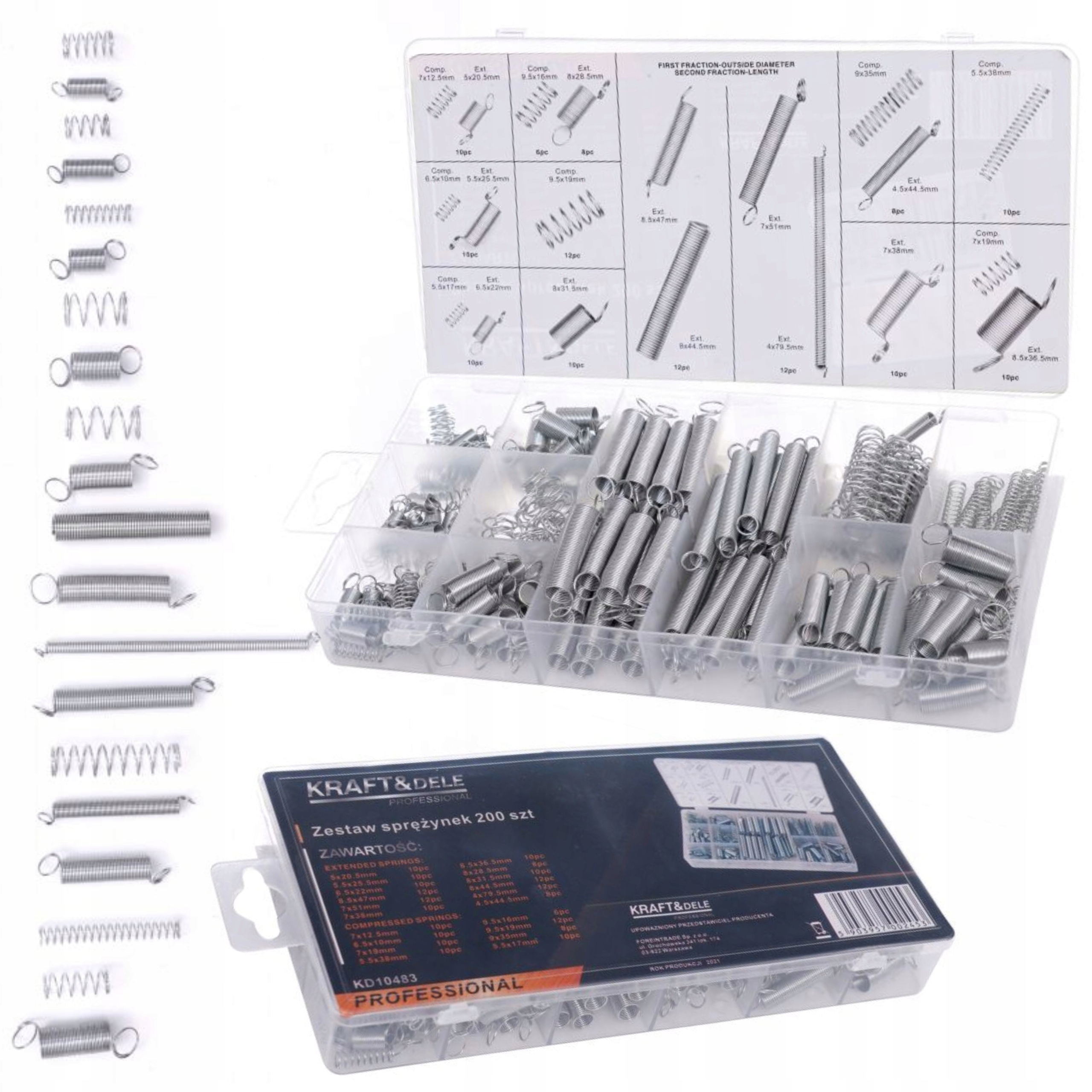 KRAFT&DELE KOMPLET ZESTAW SPRĘŻYNEK MIX 200 SZT. ORGANIZER KD10483