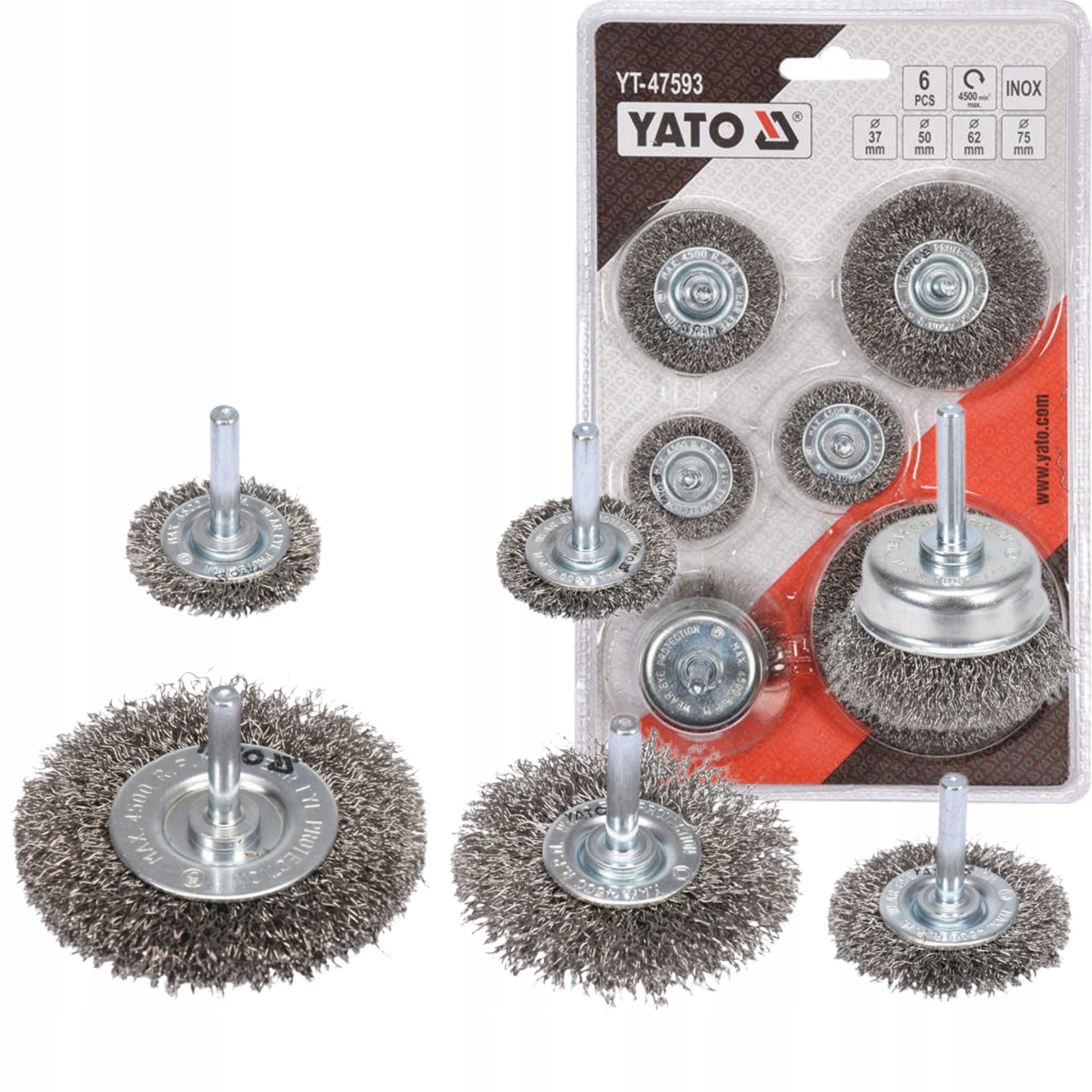 YATO KOMPLET ZESTAW SZCZOTEK DRUCIANYCH INOX Z TRZPIENIEM 6 SZTUK YT-47593