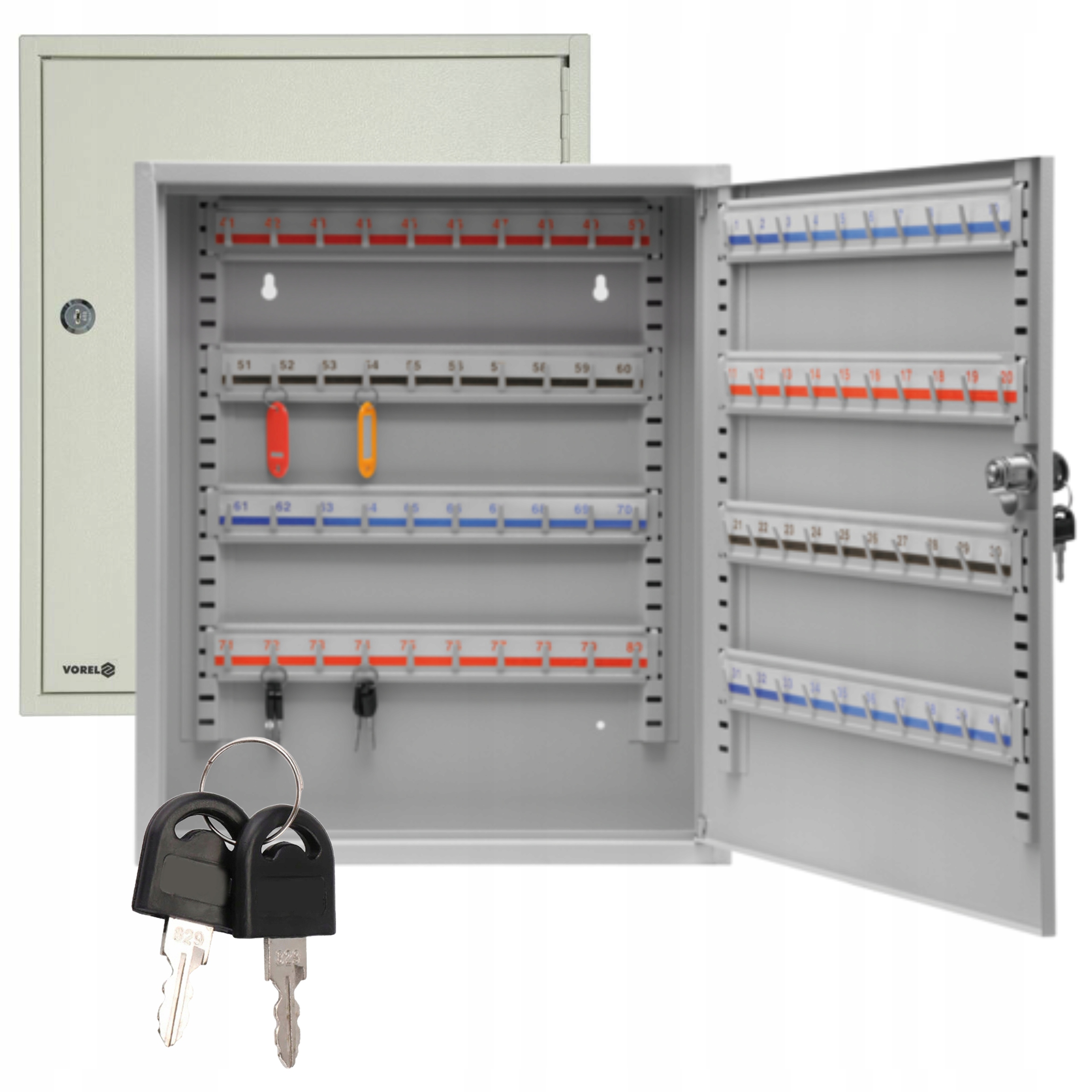 VOREL 78436 SKRZYNKA NA KLUCZE 450 x 380 x 800 MM 80 HAKÓW ZAMYKANA KLUCZEM