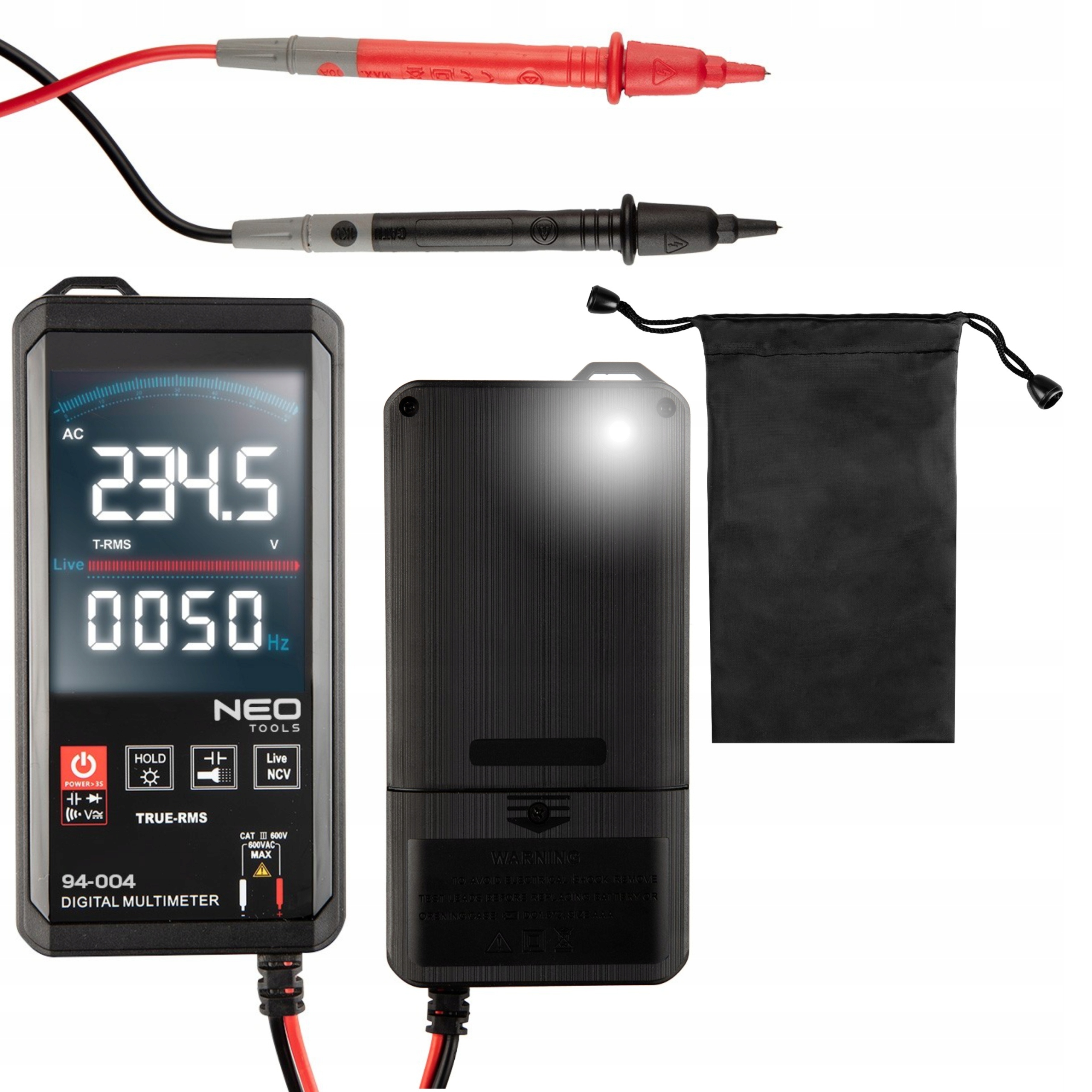 NEO MIERNIK MULTIMETR CYFROWY TESTER NAPIĘCIA LCD PANEL DOTYKOWY 94-004