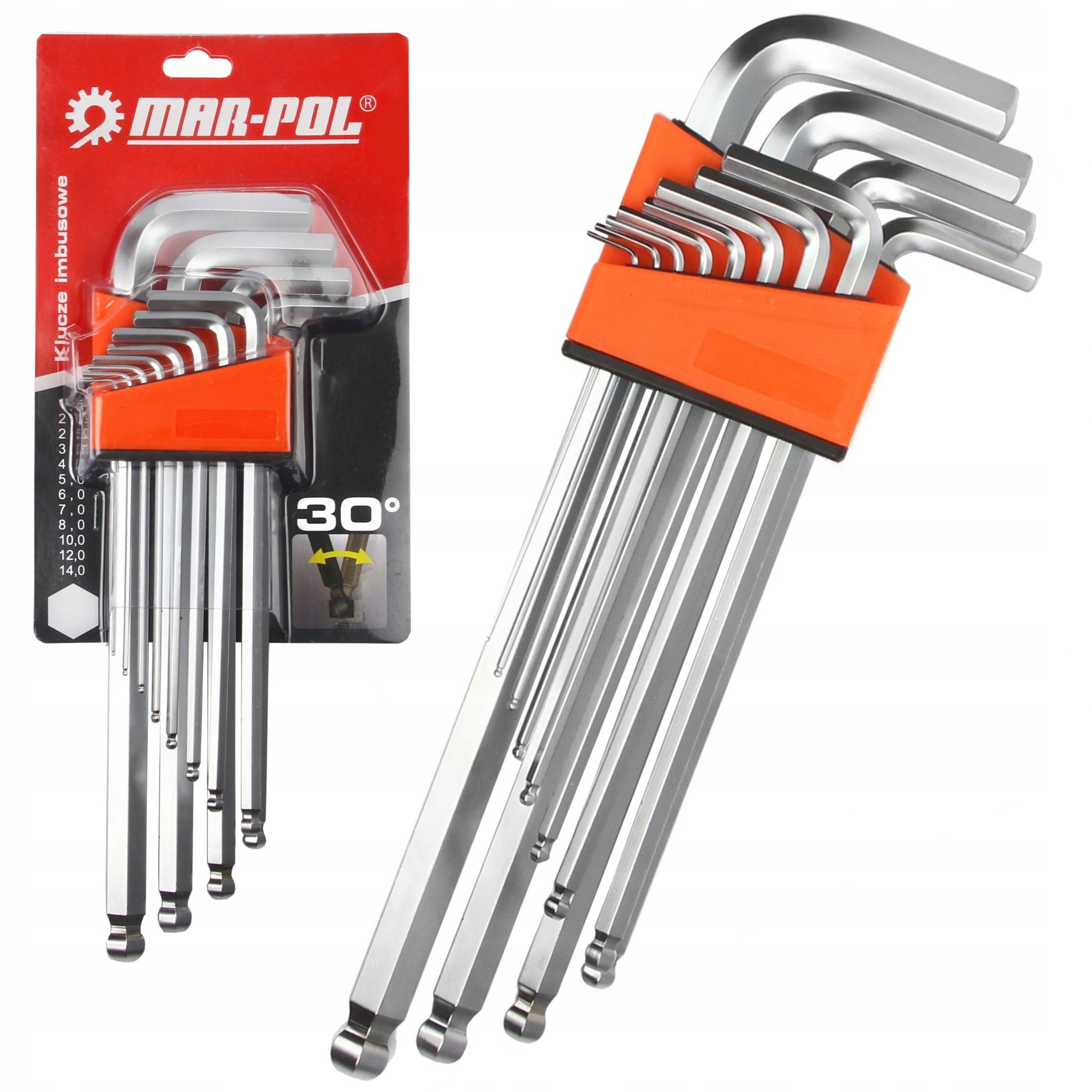MAR-POL ZESTAW KLUCZE IMBUSOWE IMBUS 1.5-14mm 12PCS "DŁUGIE" Z KULKĄ M66432