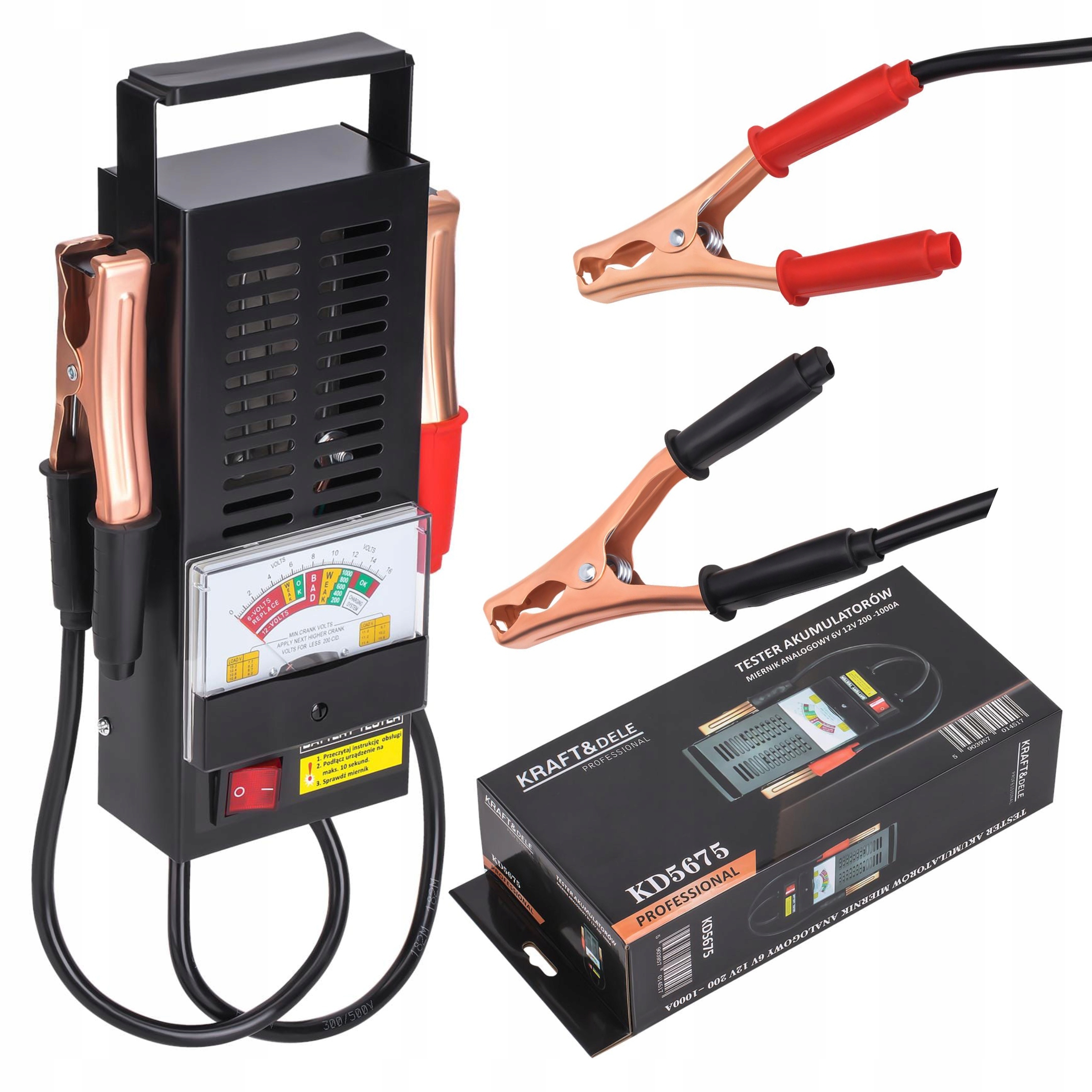 TESTER ANALOGOWY DO SPRAWDZANIA AKUMULATORÓW 6/12V 200-1000A K&D KD5675