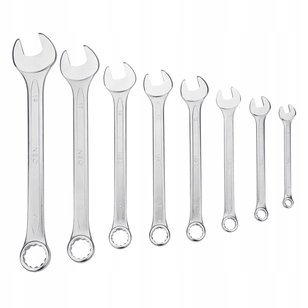 NEO KOMPLET ZESTAW KLUCZE PŁASKO-OCZKOWE 6-19mm ETUI PŁACHTA 8 SZTUK