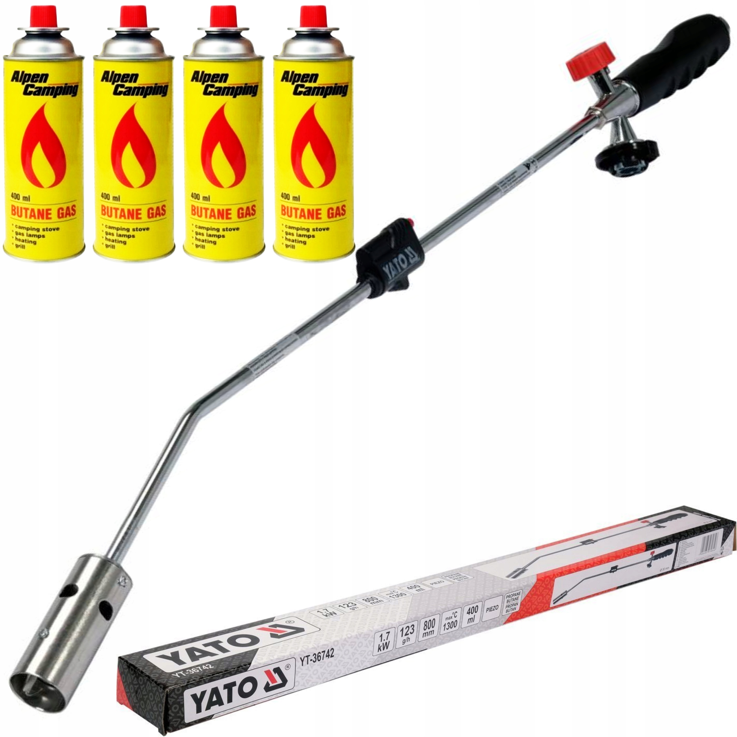 YATO WYPALARKA OPALARKA PALNIK LIŚCI CHWASTÓW 800MM ZAPALNIK PIEZO + 4xGAZ