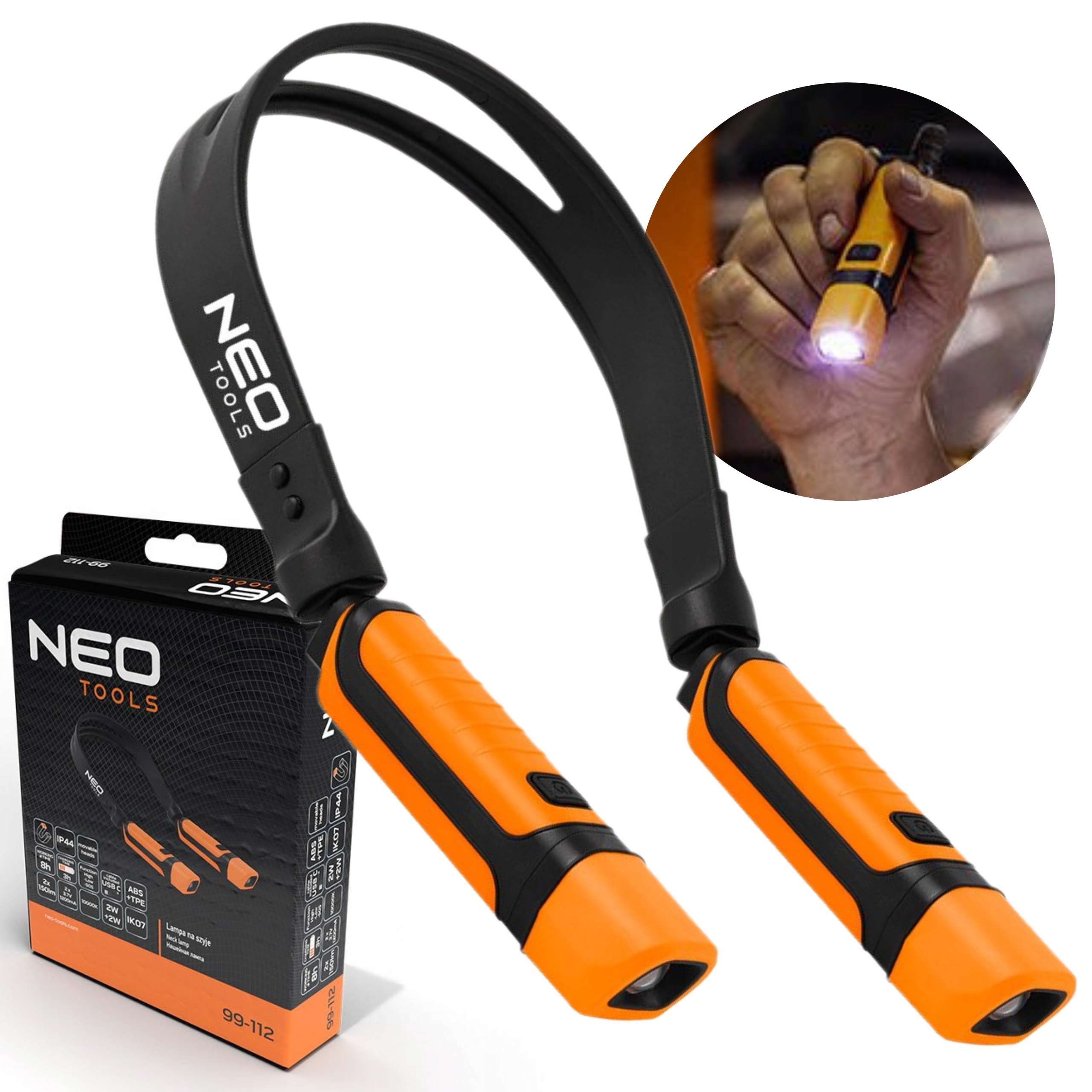 NEO LAMPA LED DO CZYTANIA 300LM LATARKA NA SZYJE AKUMULATOR USB-C 99-112