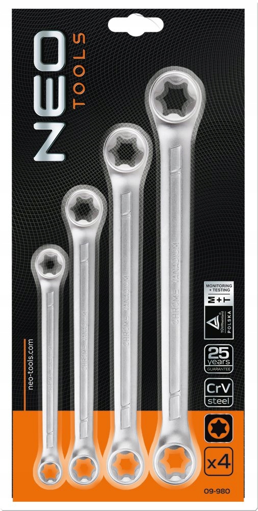 KLUCZE OCZKOWE TORX DWUSTRONNE 4 SZTUKI NEO 09-980