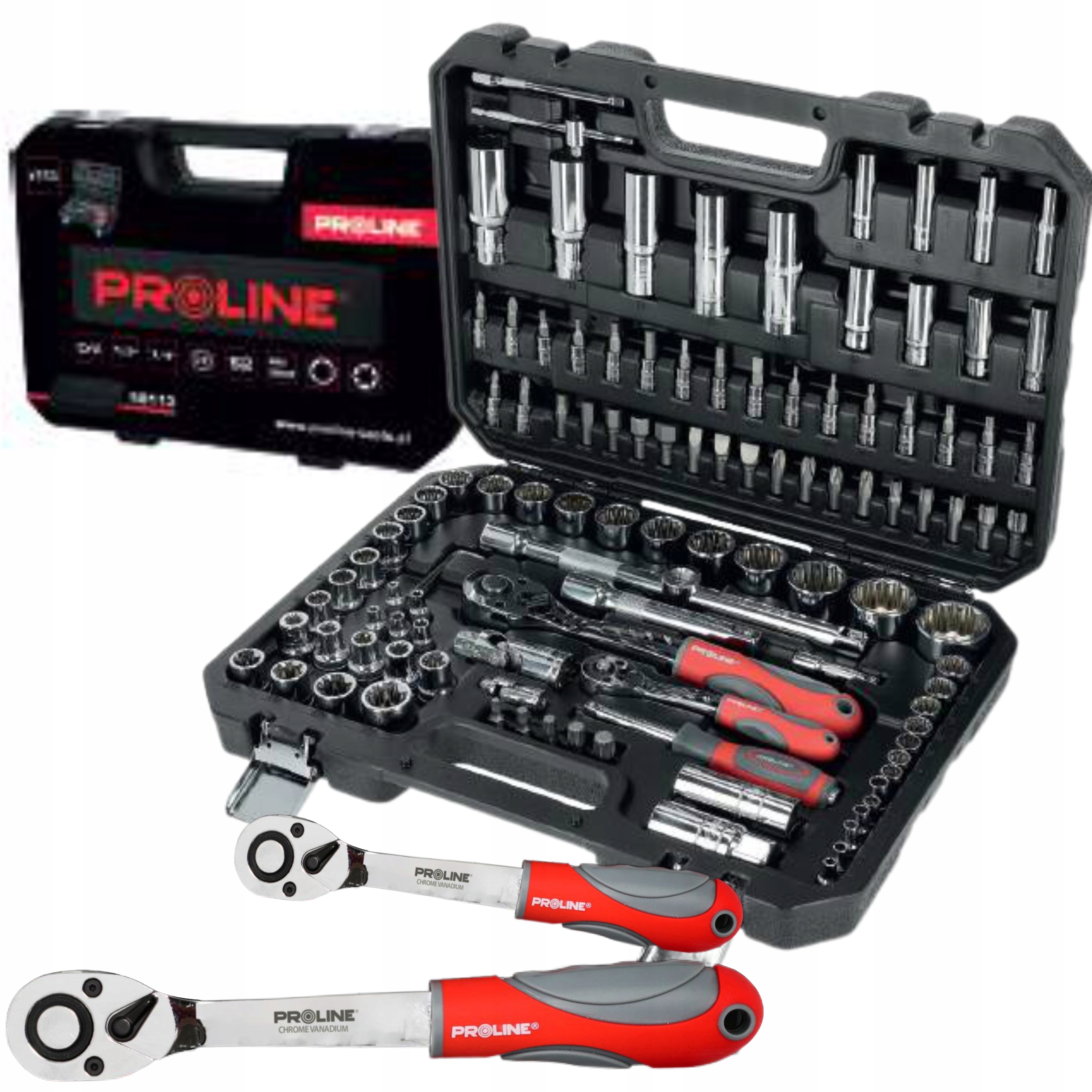 PROLINE ZESTAW KLUCZE NASADOWE 1/2" 1/4 TORX BITY NASADKI WALIZKA CrV 113el