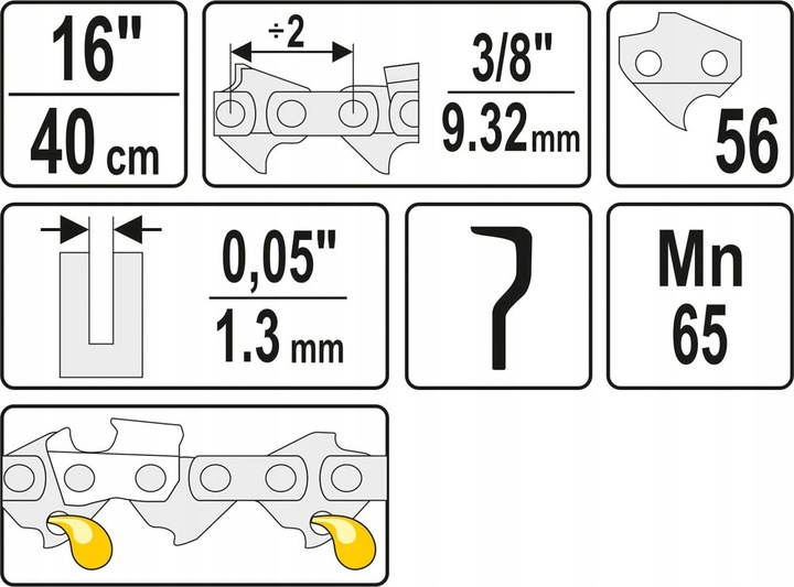 YATO ŁAŃCUCH TNĄCY DO PILARKI PIŁY 16" 3/8" 0,05" 56 PÓŁ DŁUTO YT-84953