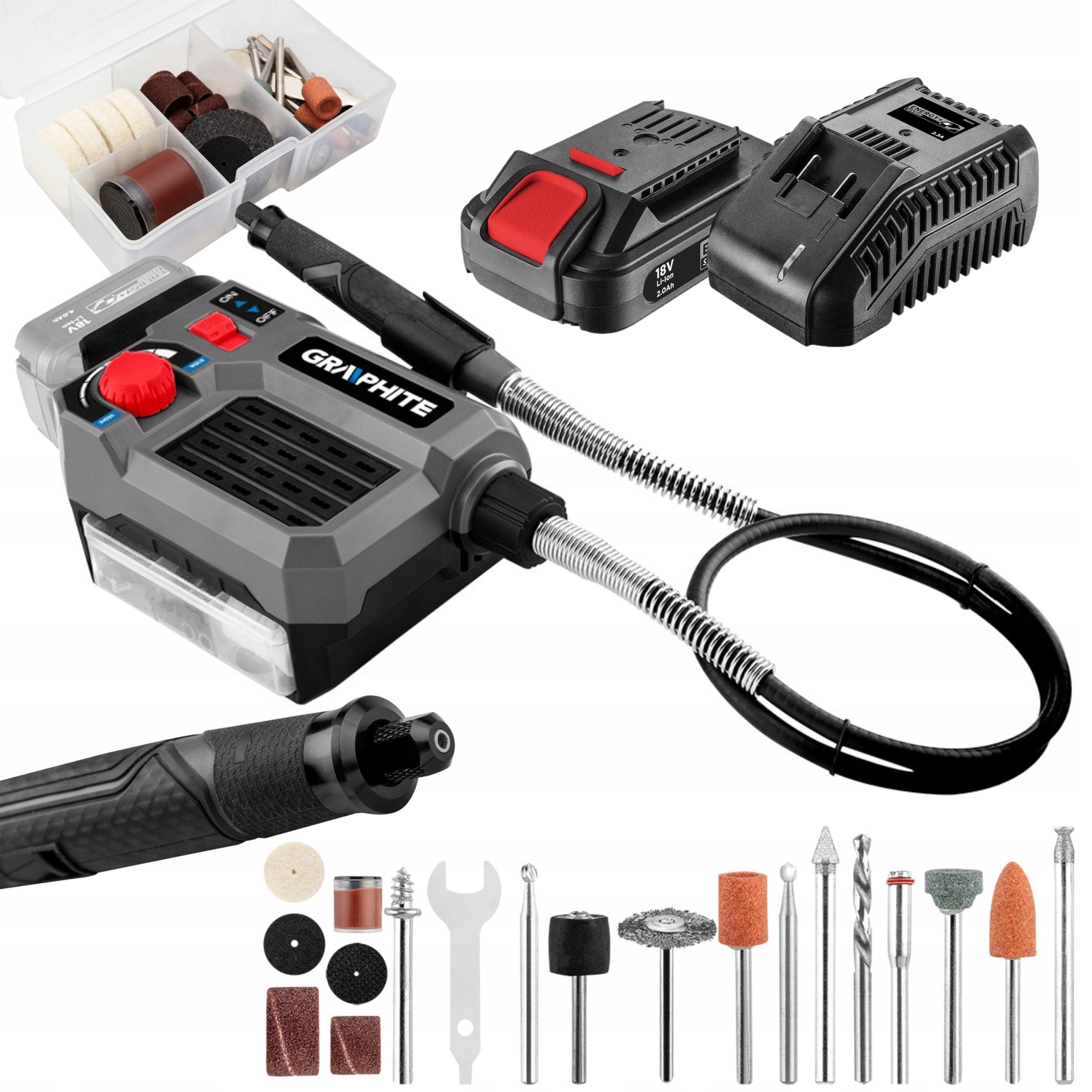 GRAPHITE MULTISZLIFIERKA AKU 18V + AKCESORIA +2Ah