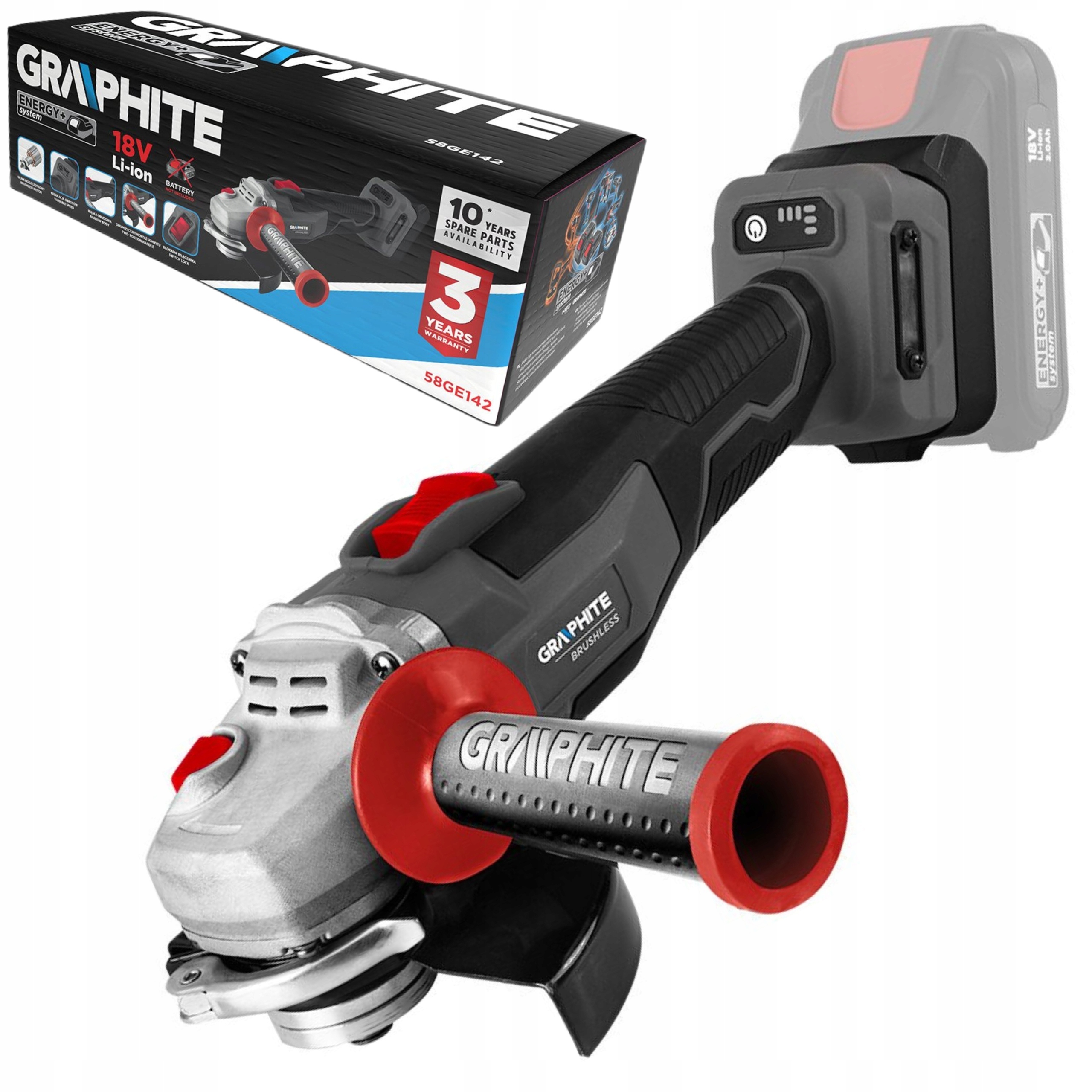 GRAPHITE SZLIFIERKA KĄTOWA 125MM BEZSZCZOTKOWA ENERGY+ REGULACJA 58GE142