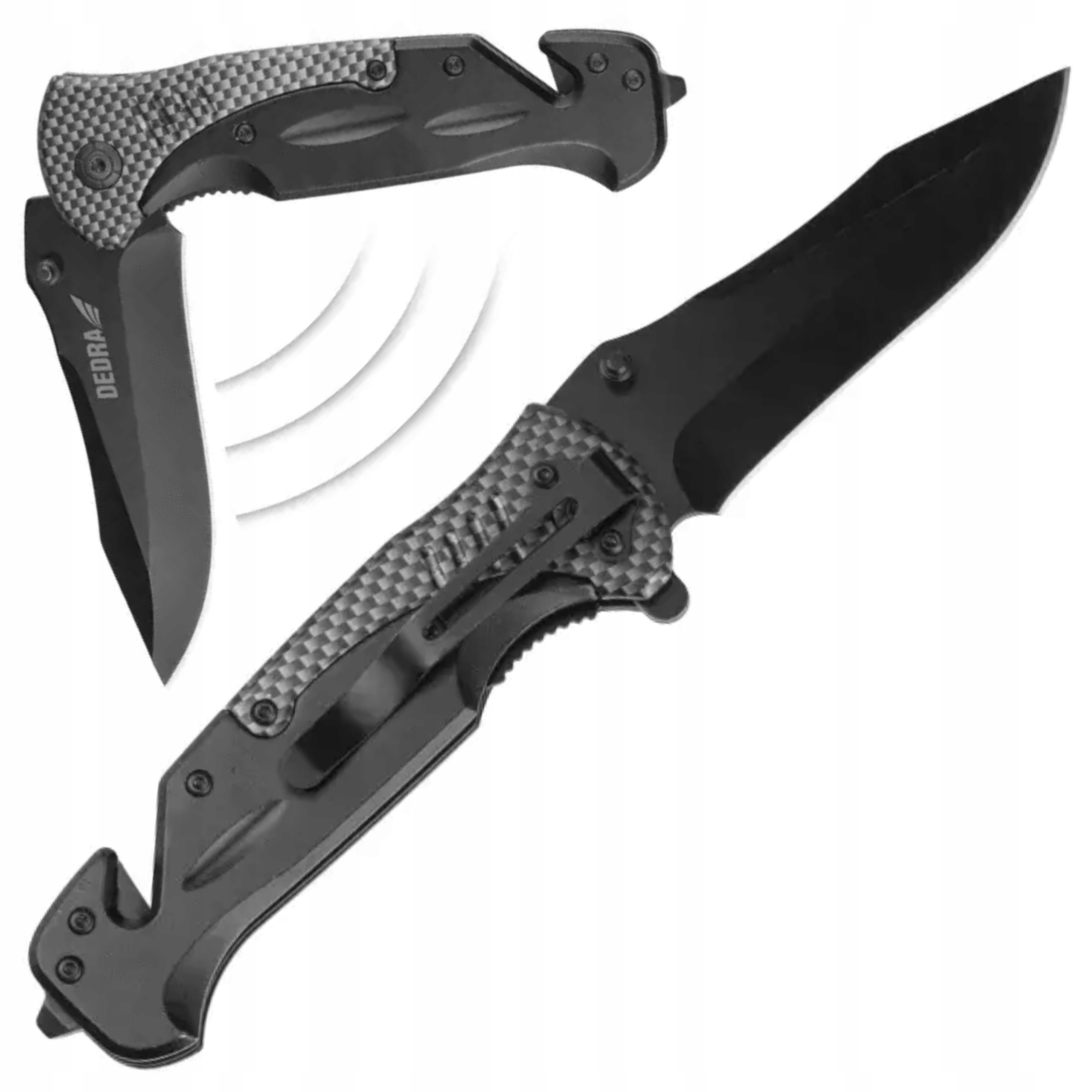 DEDRA NÓŻ SKŁADANY STAL NIERDZEWNA WYBIJAK SZYB PRZECINAK PASÓW 210MM M9081