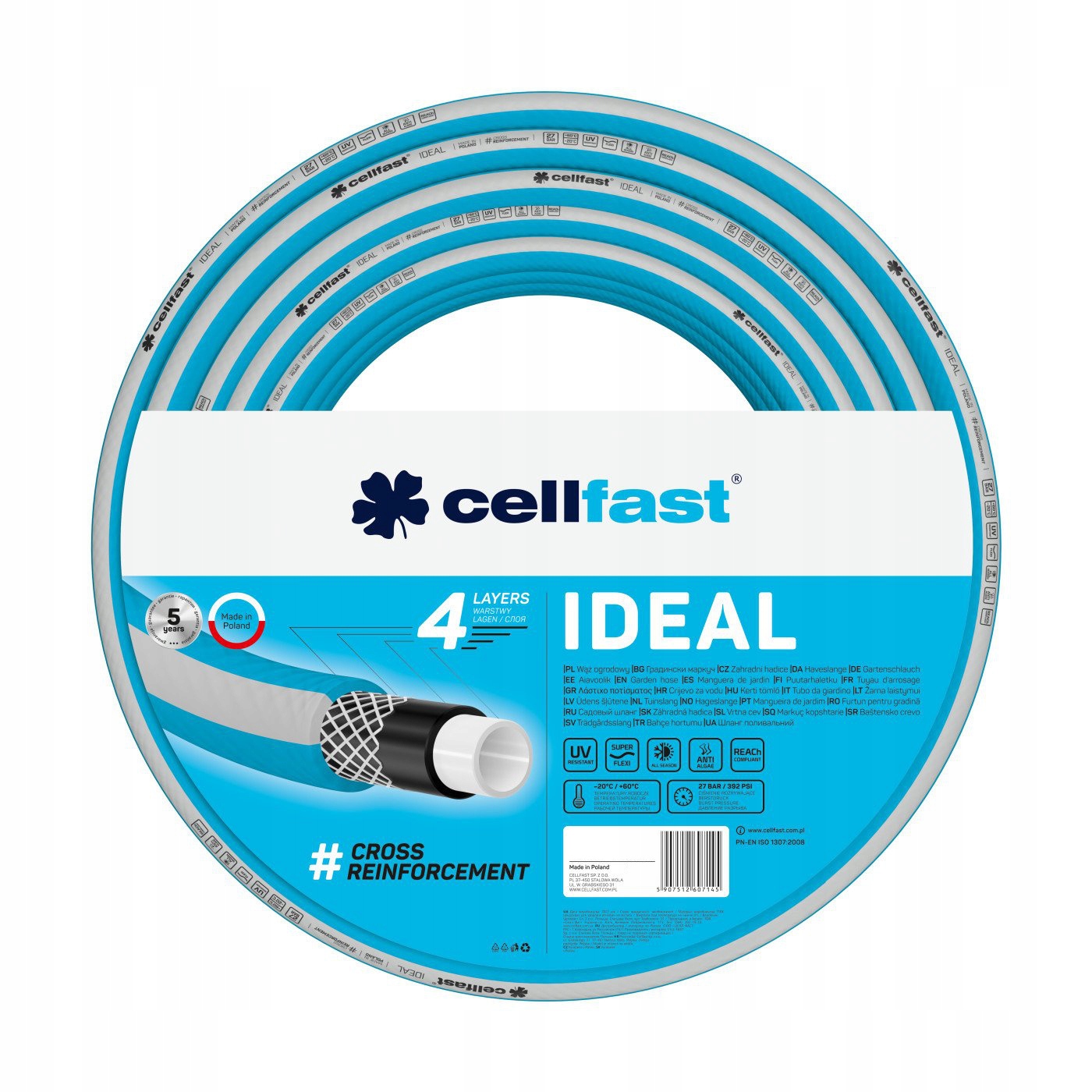 CELLFAST WĄŻ OGRODOWY IDEAL 4 WARSTWOWY 27bar 1/2" 30m DO PODLEWANIA POLSKI