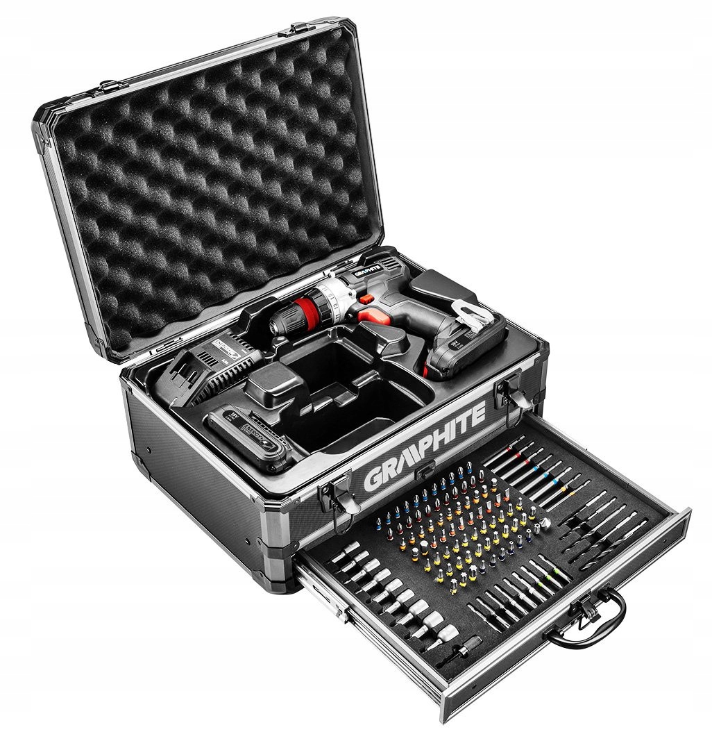 GRAPHITE ZESTAW WIERTARKO WKRĘTARKA 2x2ah 18V 10mm UCHWYT +109el WALIZKA