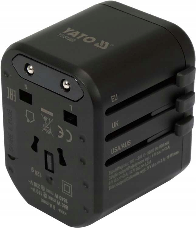 UNIWERSALNY ADAPTER PODRÓŻNY Z SZYBKĄ ŁADOWARKĄ YATO YT-81300 USB USB-C USA