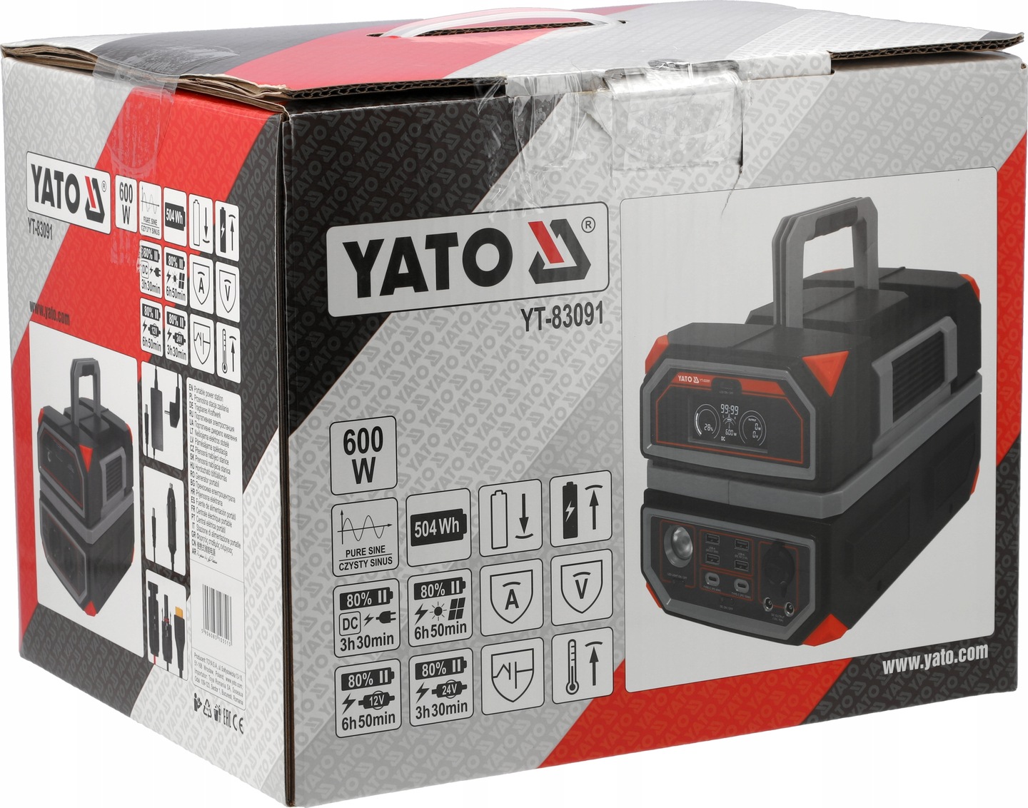 YATO PRZENOŚNA STACJA ZASILANIA 600W 504Wh 230V MOBILNA BAZA ZASIL YT-83091