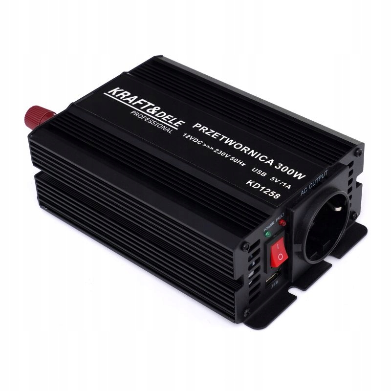 PRZETWORNICA PRĄDU SAMOCHODOWA SKORYGOWANA SINUSOIDA 12V 230V 300W KABLE