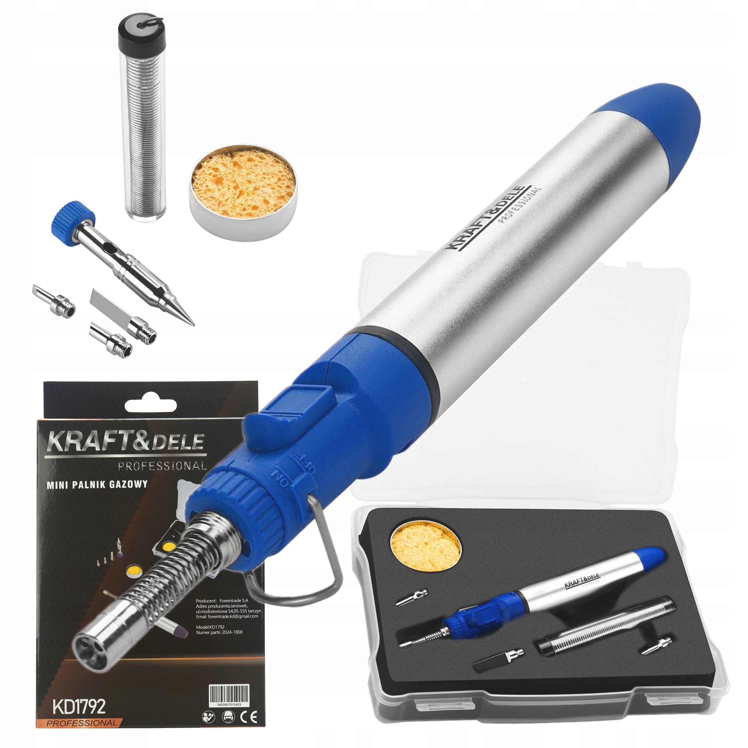 ZESTAW MINI PALNIK GAZOWY 7 ELEM LUTOWNICA W ETUI WALIZKA KRAFT&DELE KD1792