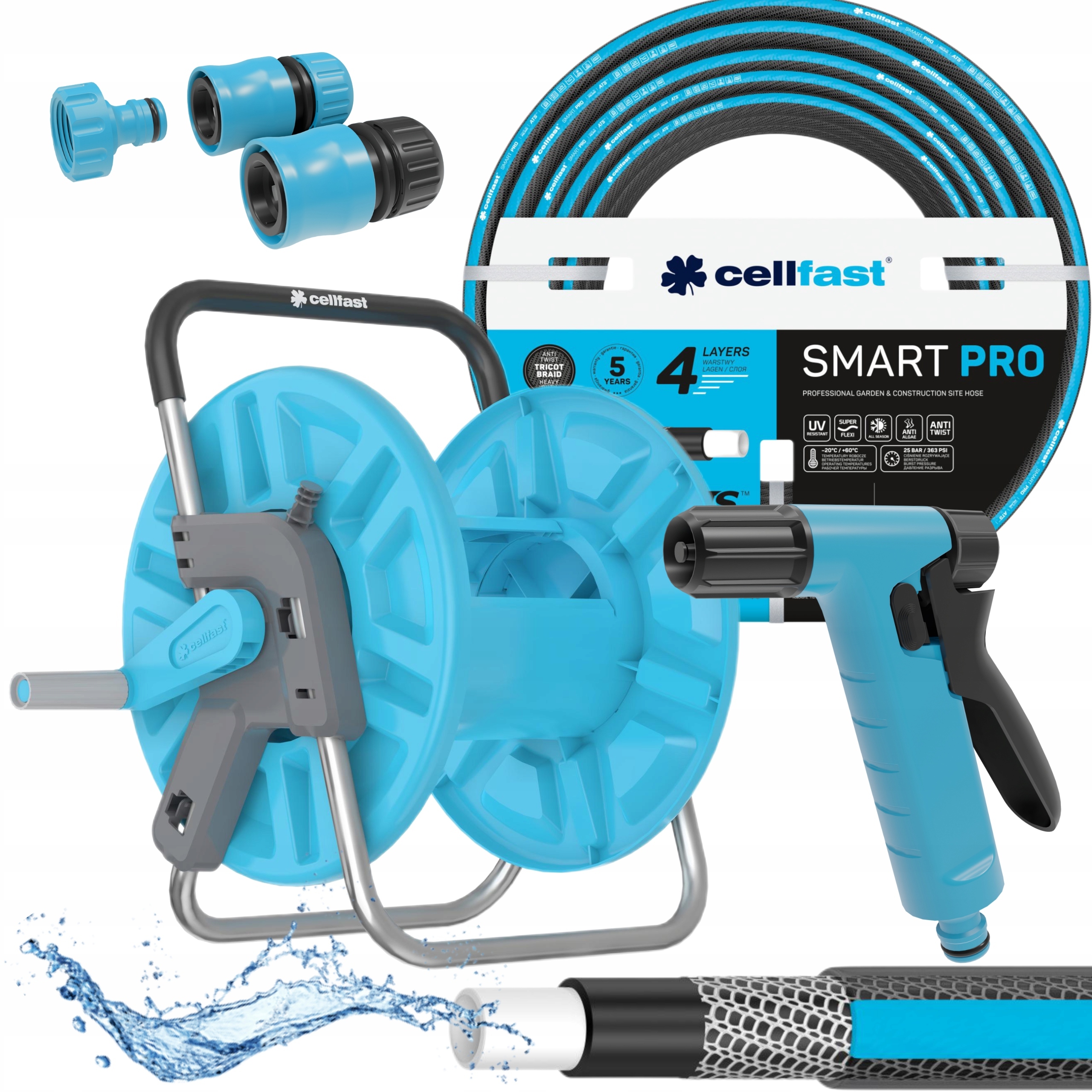 ZESTAW SMART PRO STOJAK +WĄŻ OGRODOWY 4-WARSTW 3/4" 30M +ZRASZACZ 3xZŁĄCZKI