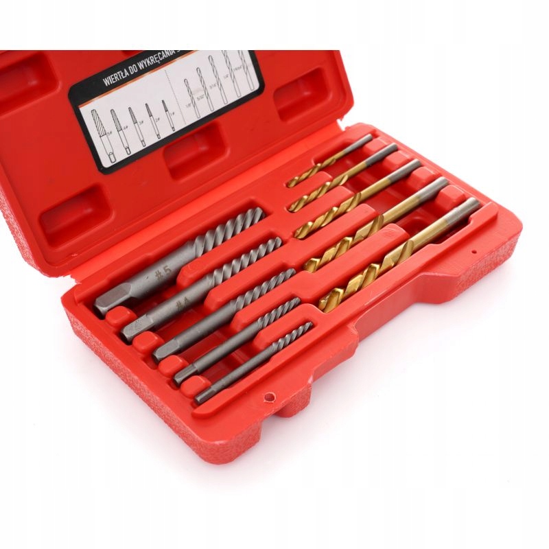 ZESTAW WIERTŁA DO WYKRĘCANA URWANYCH ŚRUB Z WALIZKĄ 10 SZT KRAFT&DELE