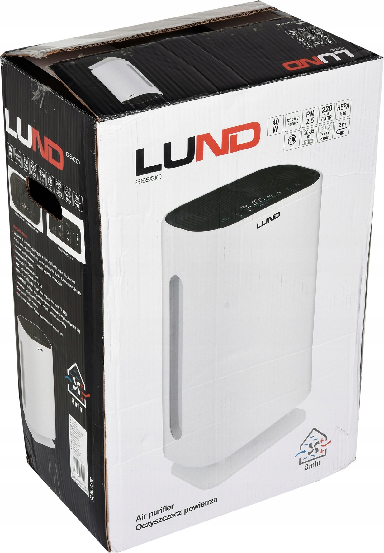 LUND OCZYSZCZACZ POWIETRZA 40W 220M3/H HEPA 4 ETAPY CZYSZCZENIA BIAŁY 66930