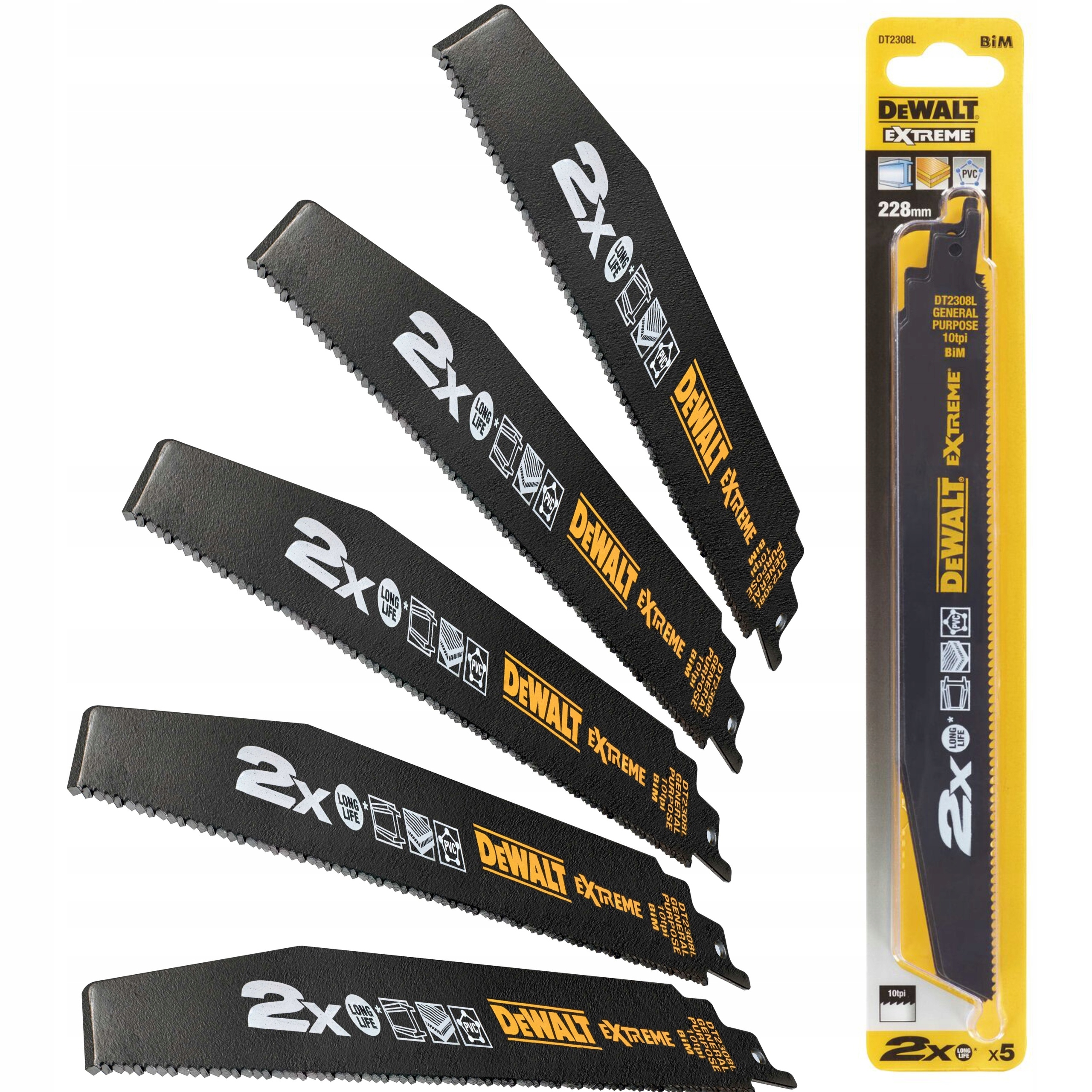 DeWALT BRZESZCZOTY DO PIŁ BAGNETOWYCH Extreme 228mm Bi-METAL 5 SZT DT2308L