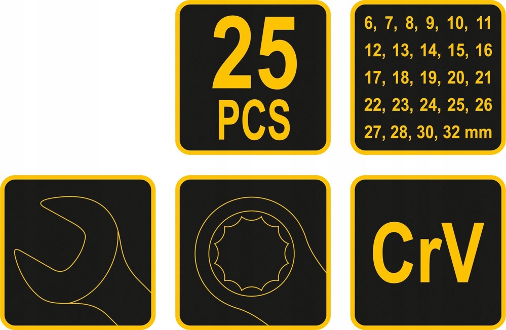 VOREL ZESTAW KLUCZY PŁASKO OCZKOWYCH 25SZT ZESTAW