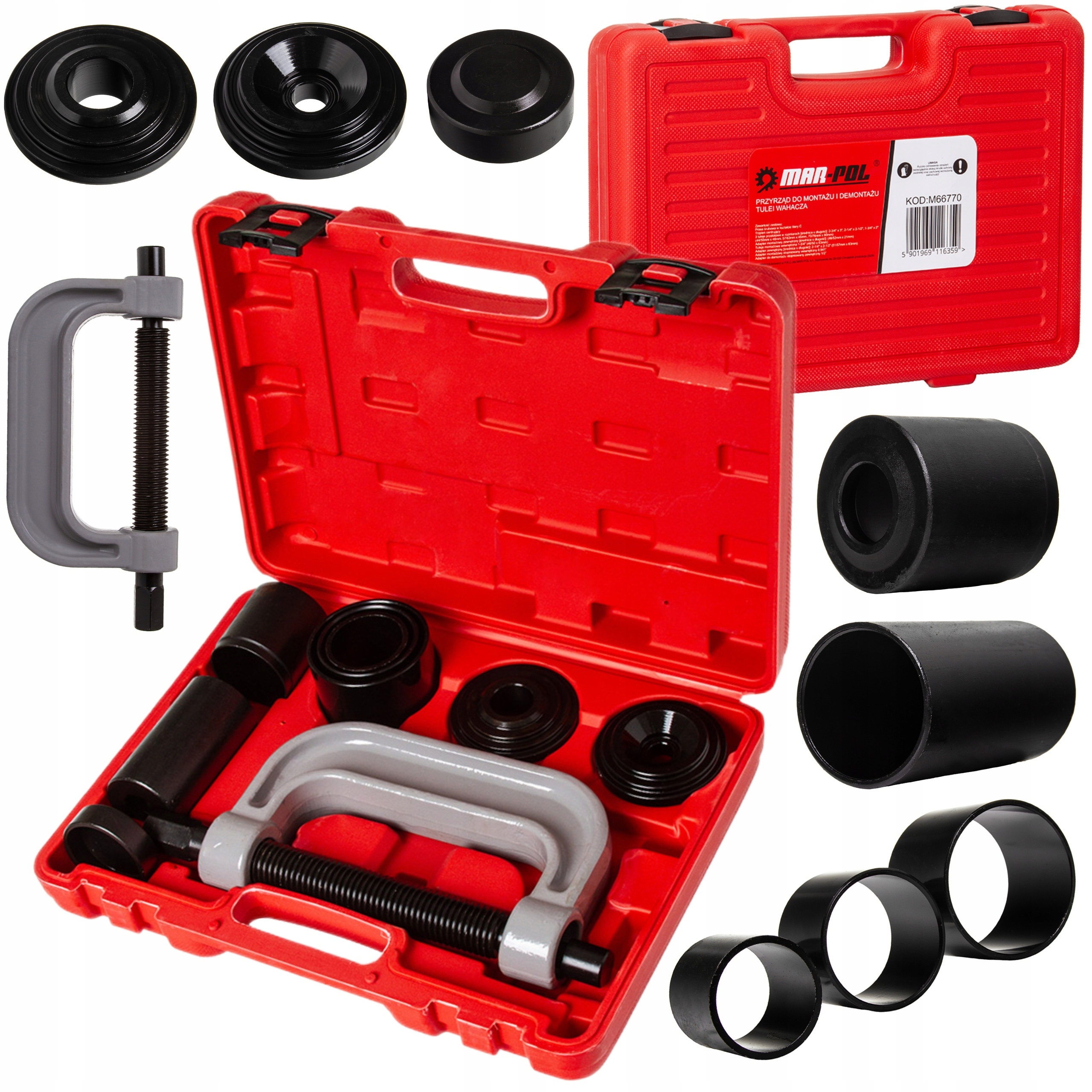 ZESTAW PRZYRZĄD DO MONTAŻU I DEMONTAŻU TULEI WAHACZA WALIZKA M66770