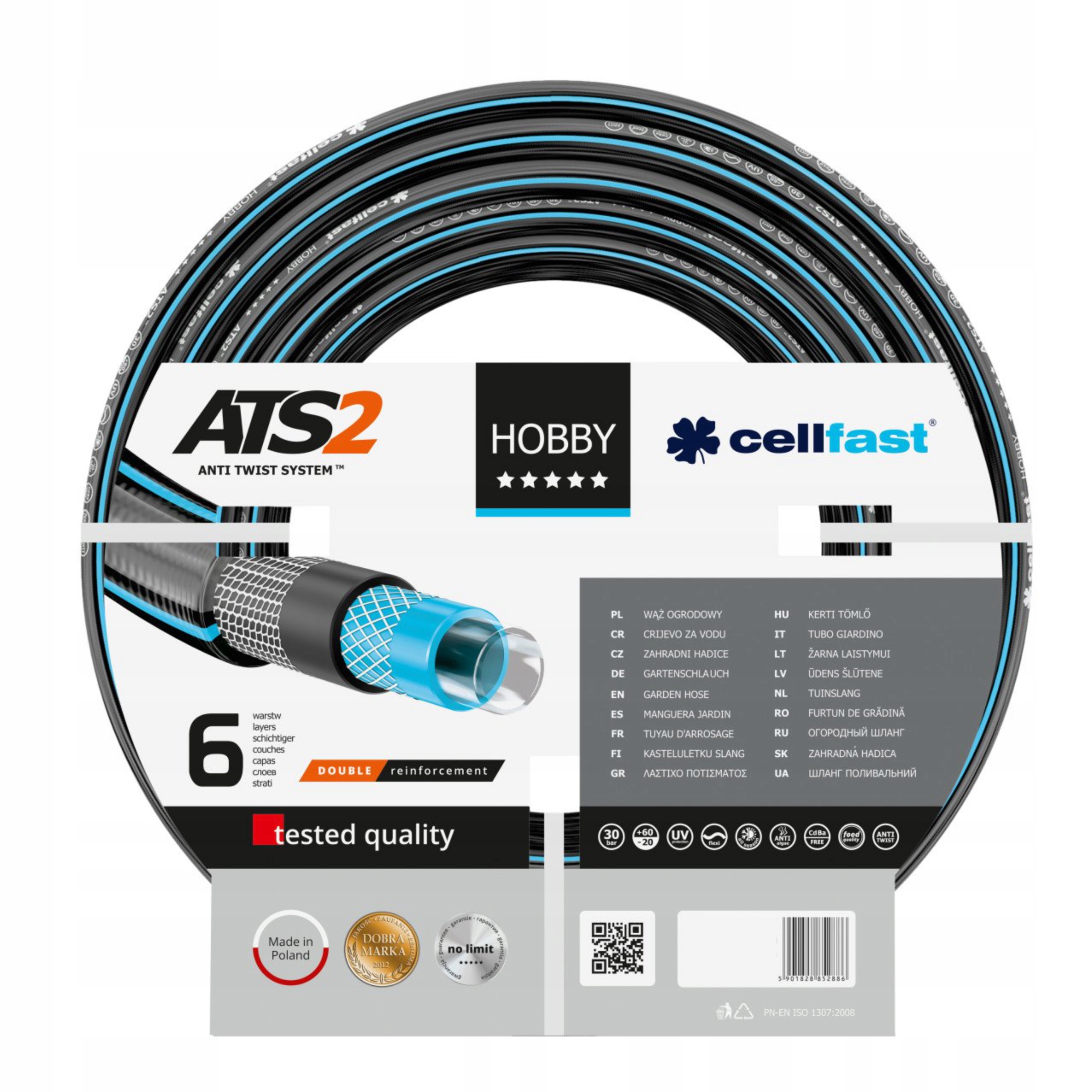 CELLFAST WĄŻ OGRODOWY 3/4" 50M 6-WARSTWOWY 30 BAR NIESKRĘCAJĄCY POLSKI