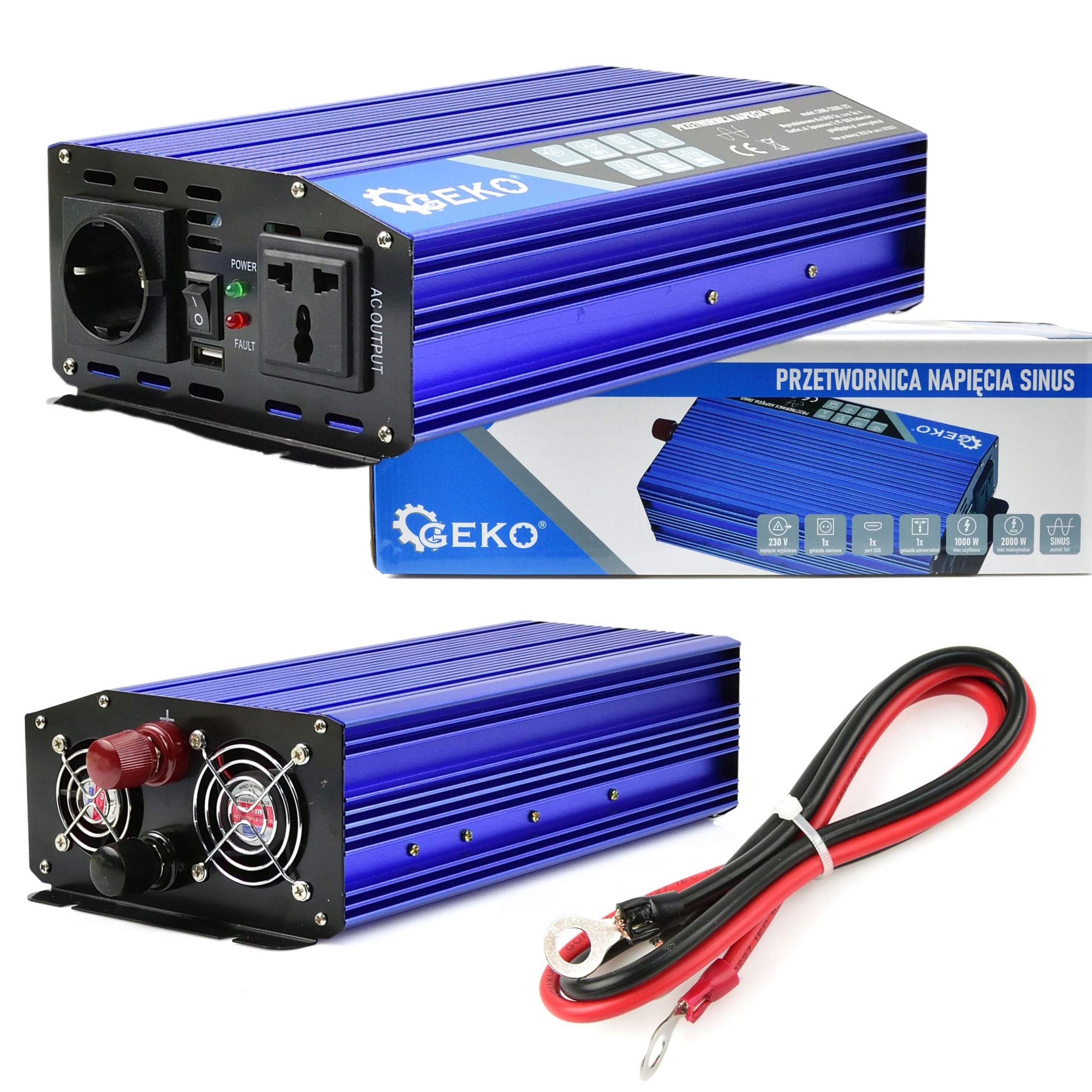 GEKO PRZETWORNICA NAPIĘC SINUS 12V/230V 1000/2000W