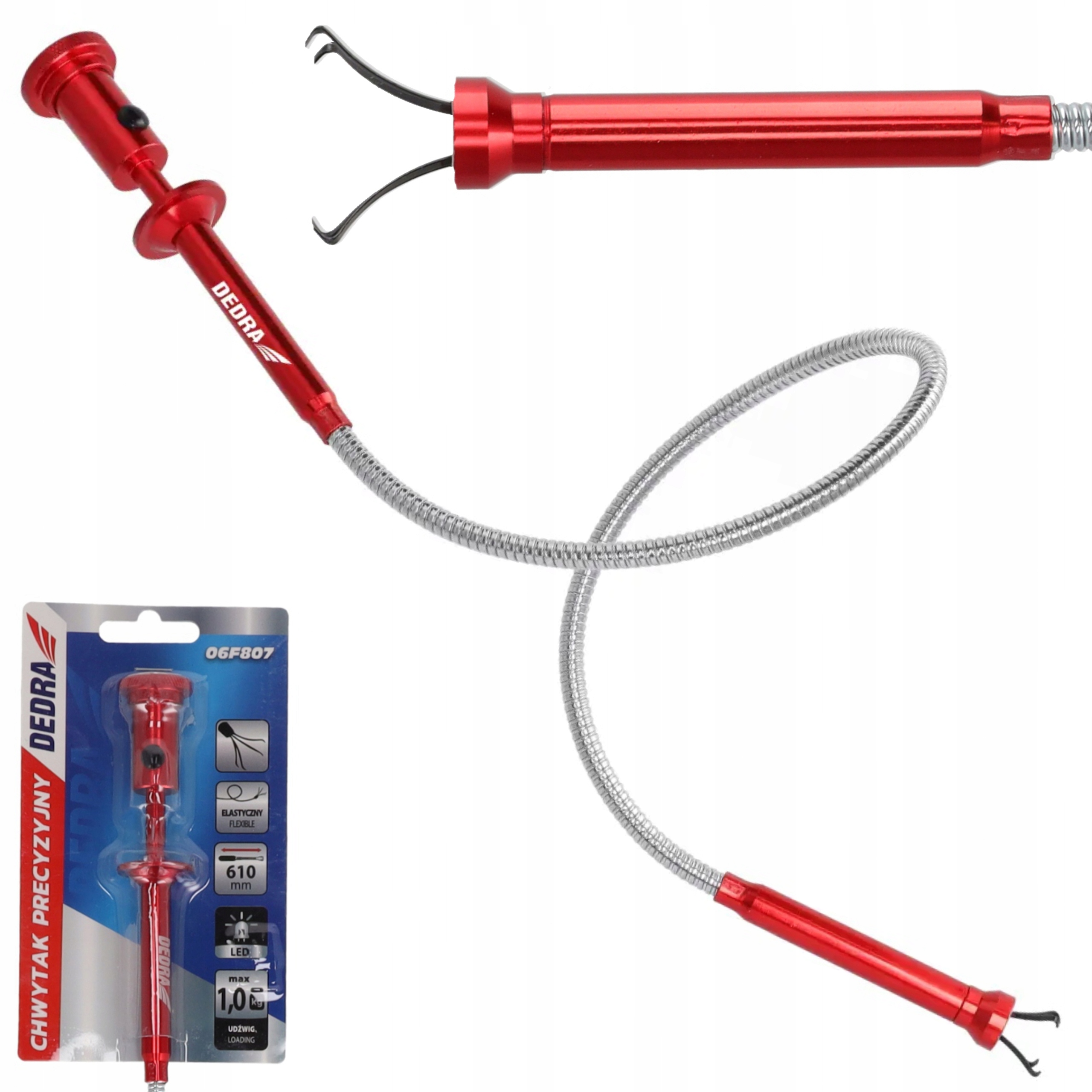 DEDRA CHWYTAK PRECYZYJNY PAZURKOWY 610MM Z LED 06F807