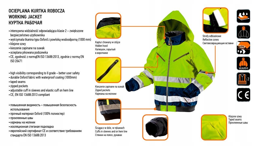 KURTKA ROBOCZA OCIEPLANA ODBLASKOWA wodoodporna L