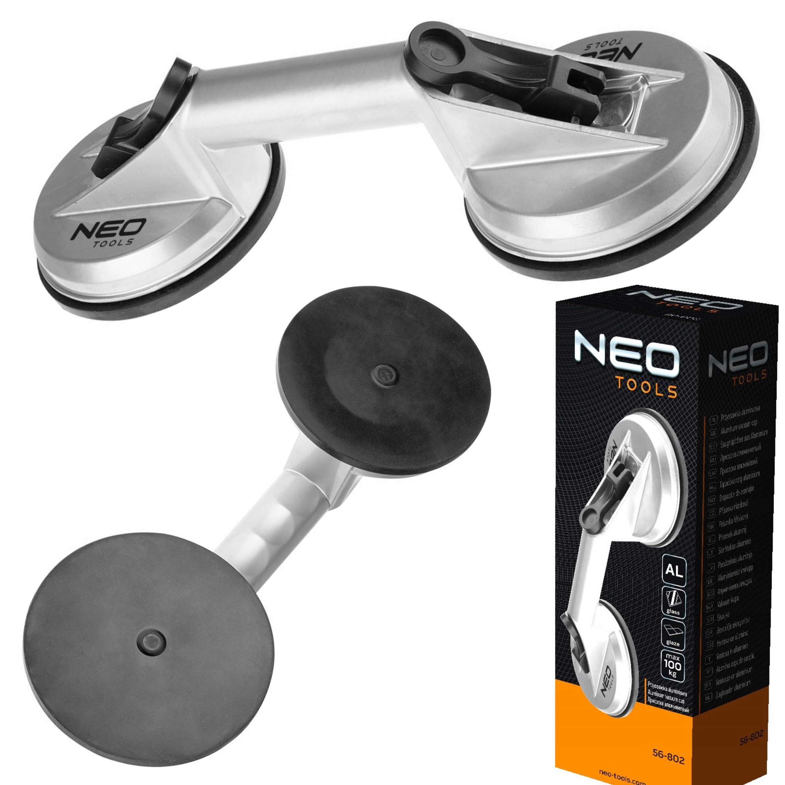 NEO UCHWYT PRZYSSAWKA ALUMINIOWA SZYB BLACH PŁYT 100KG PODWÓJNA 56-802
