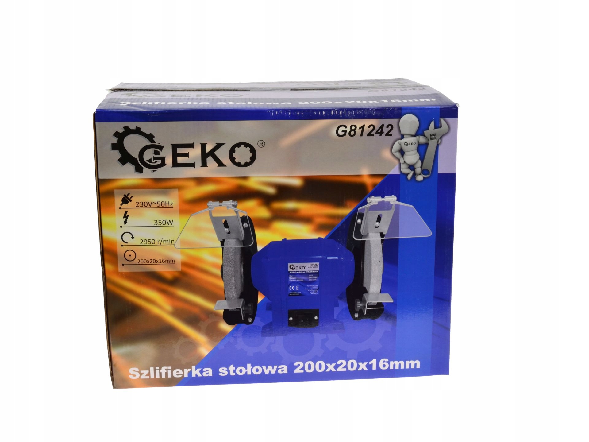 GEKO SZLIFIERKA WIELOFUNKCYJNA STOŁOWA DWUTARCZOWA 350W 200x20x16mm G81242
