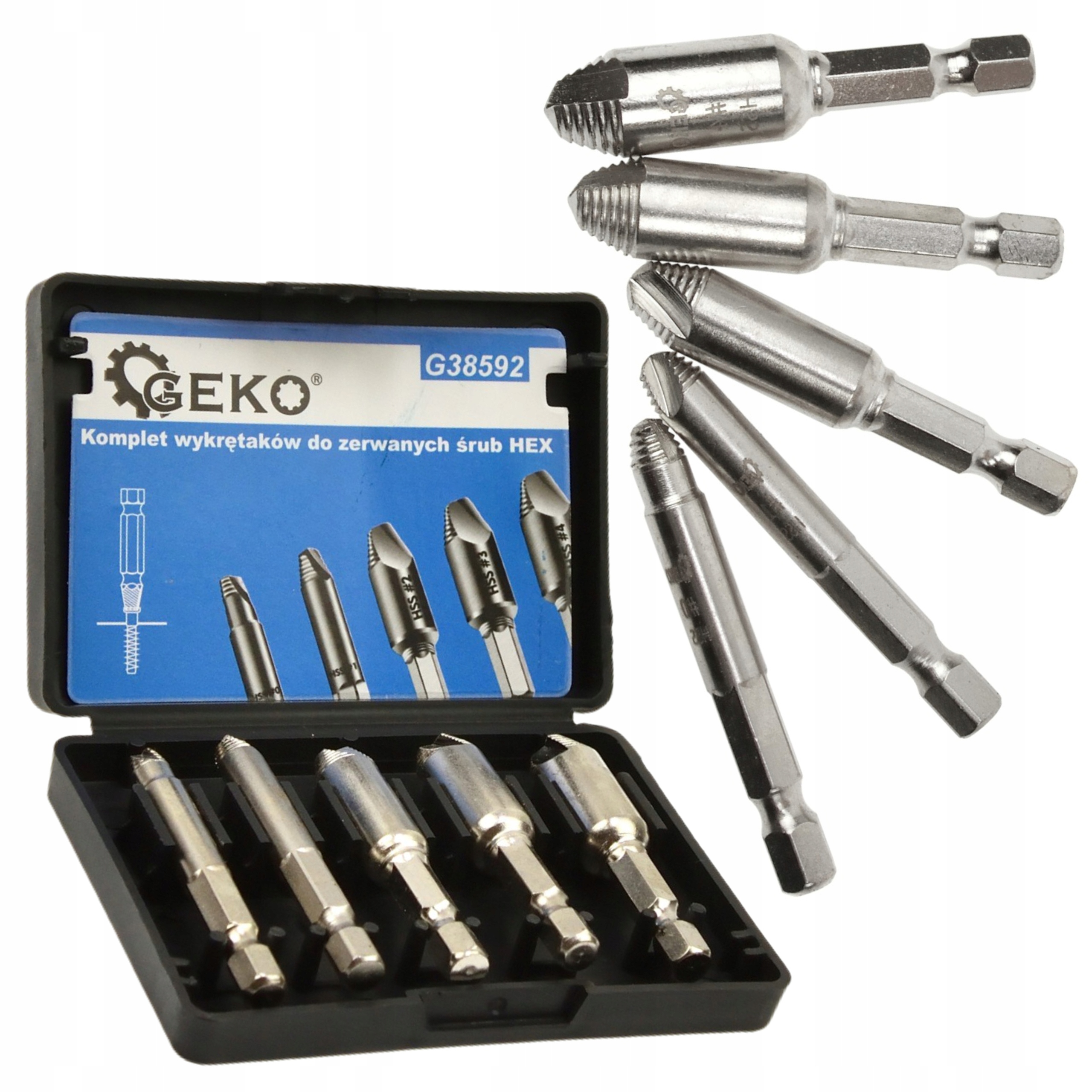 ZESTAW WYKRĘTAKÓW DO ZERWANYCH ŚRUB 5SZT. HEX 1/4