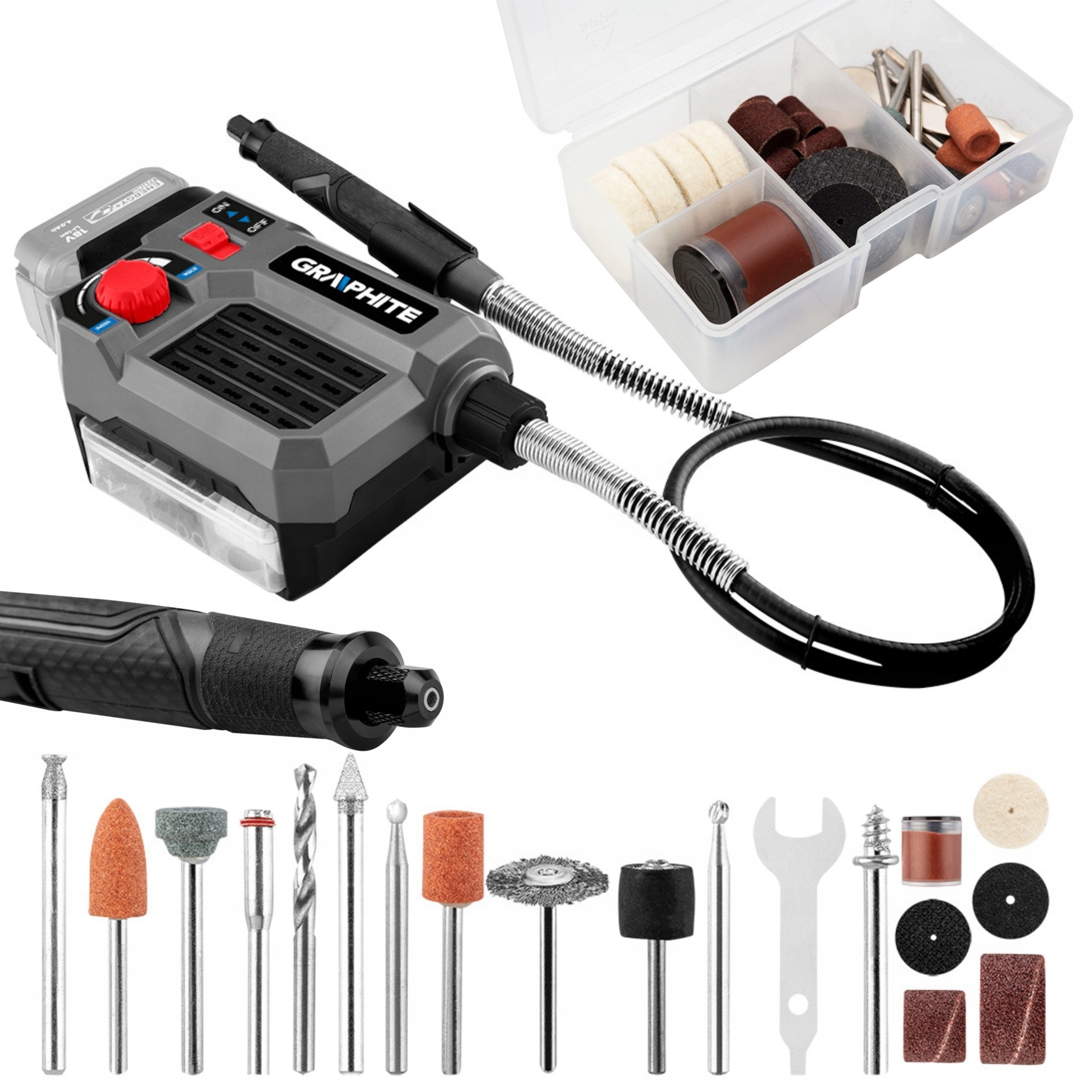 GRAPHITE MULTISZLIFIERKA AKU 18V + AKCESORIA +2Ah