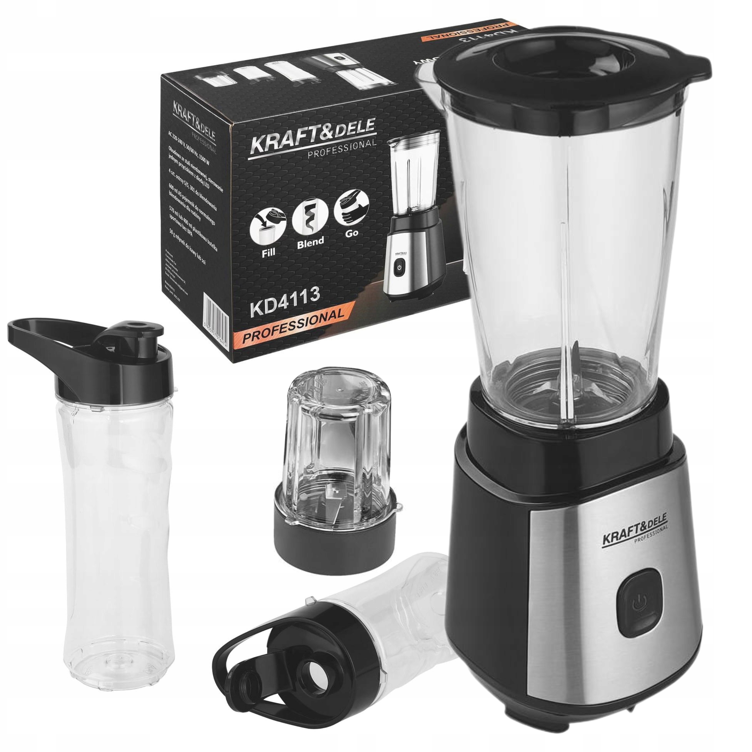 BLENDER KIELICHOWY DO KOKTAJLI 1500W + 2 BUTELKI KRAFT&DELE KD4113