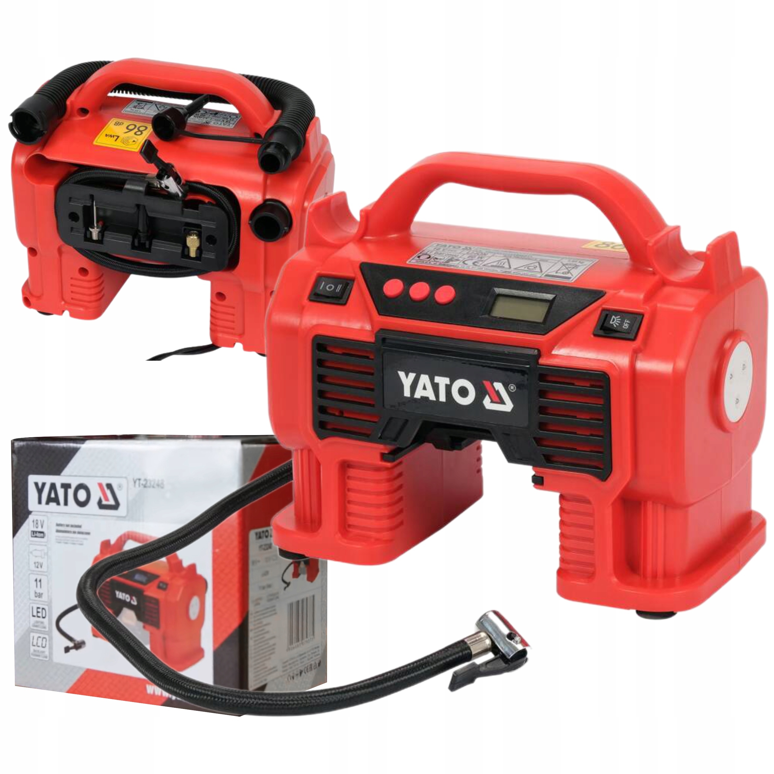 YATO KOMPRESOR SPRĘŻARKA SAMOCHODOWA Akumulatorowa 18V +12V YT-23248 11 BAR